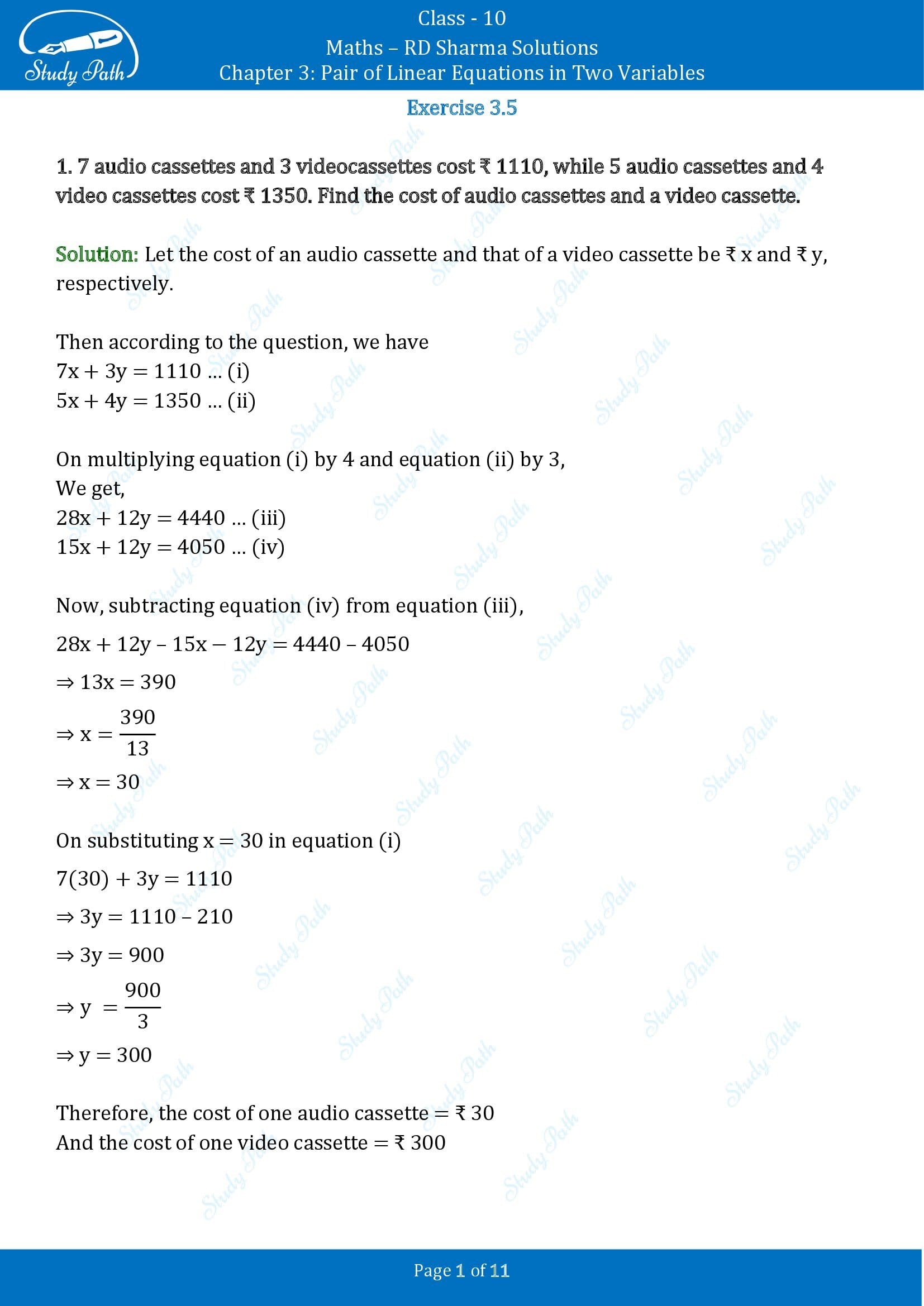 RD Sharma Solutions Class 10 Chapter 3 Pair of Linear Equations in Two Variables Exercise 3.5 00001