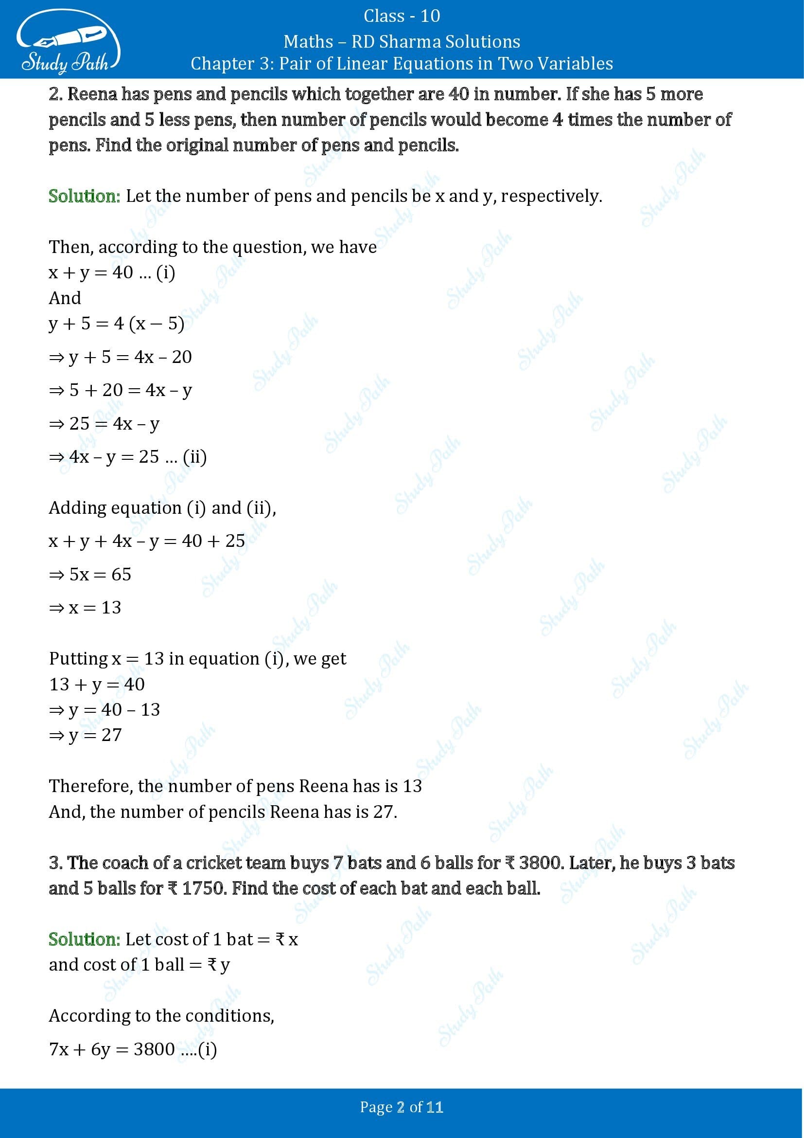 RD Sharma Solutions Class 10 Chapter 3 Pair of Linear Equations in Two Variables Exercise 3.5 00002