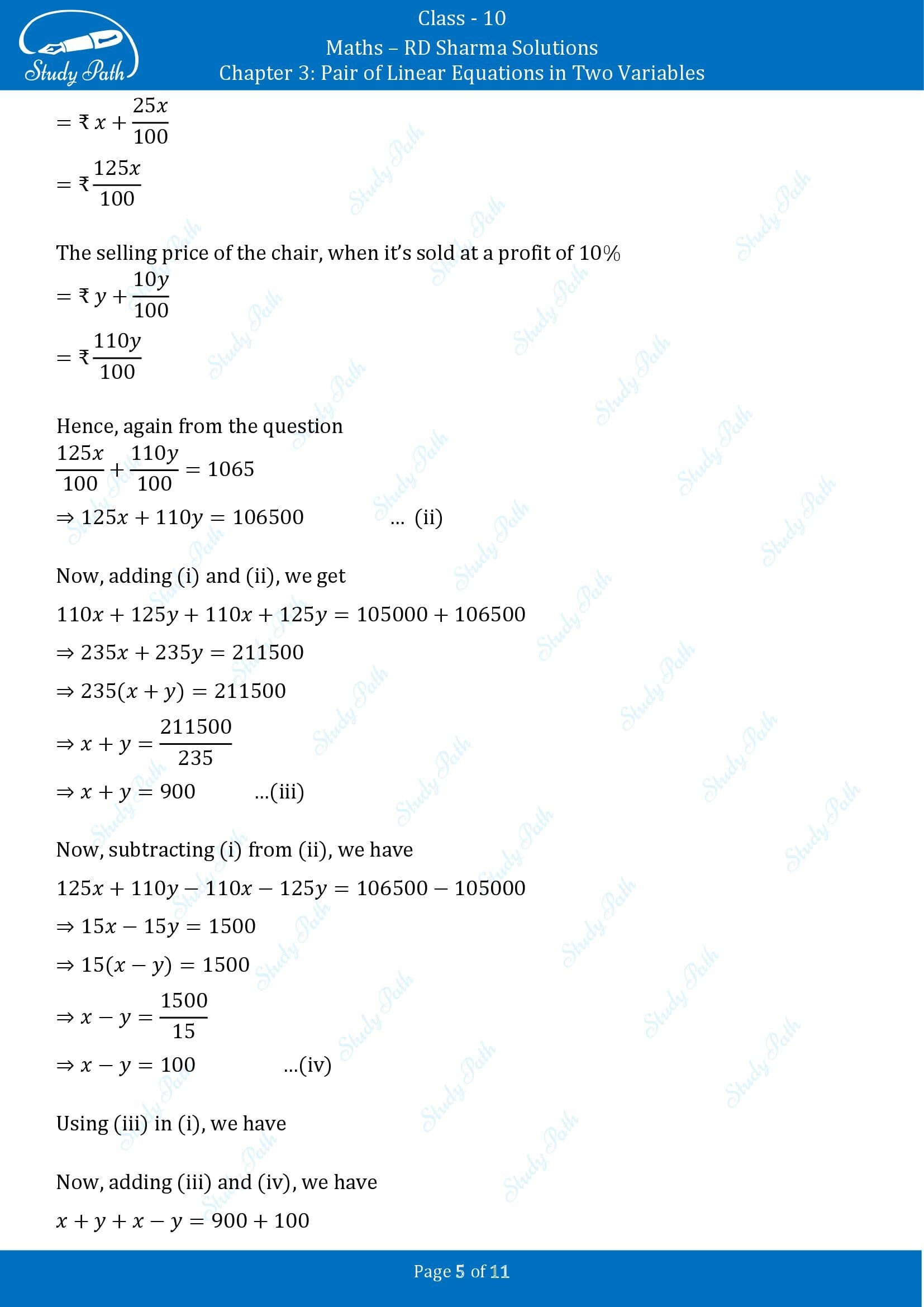 RD Sharma Solutions Class 10 Chapter 3 Pair of Linear Equations in Two Variables Exercise 3.5 00005