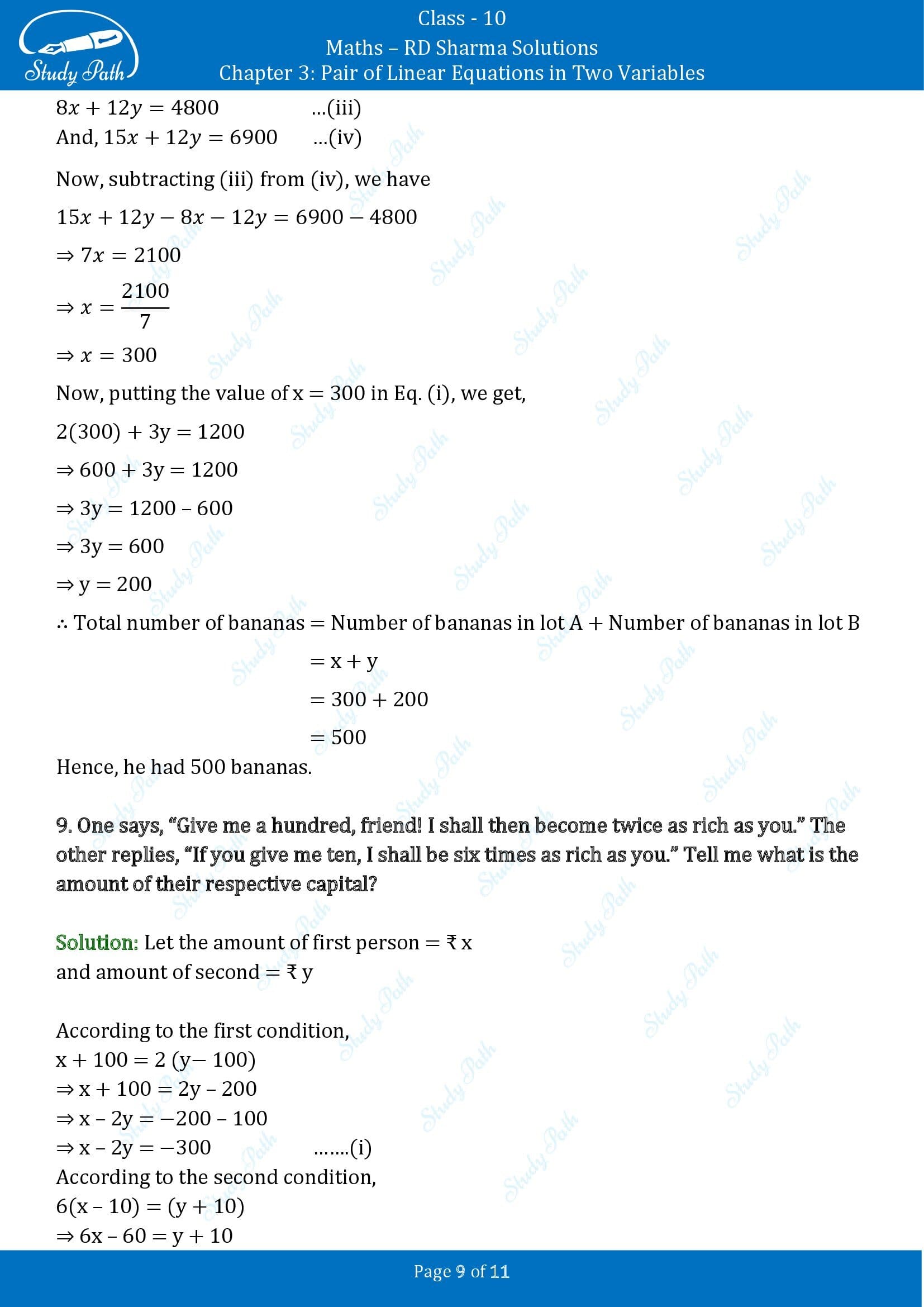 RD Sharma Solutions Class 10 Chapter 3 Pair of Linear Equations in Two Variables Exercise 3.5 00009