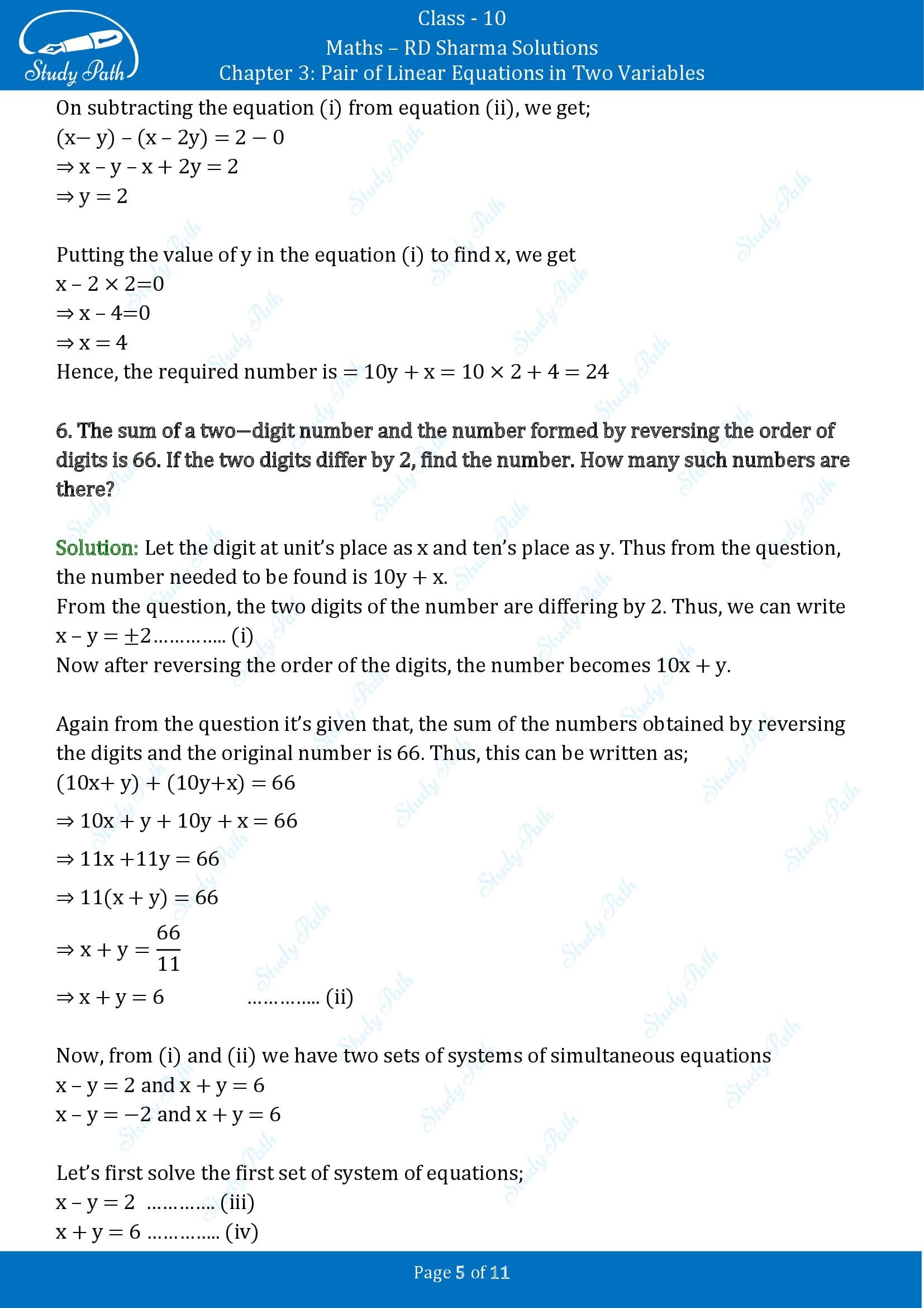 RD Sharma Solutions Class 10 Chapter 3 Pair of Linear Equations in Two Variables Exercise 3.6 00005