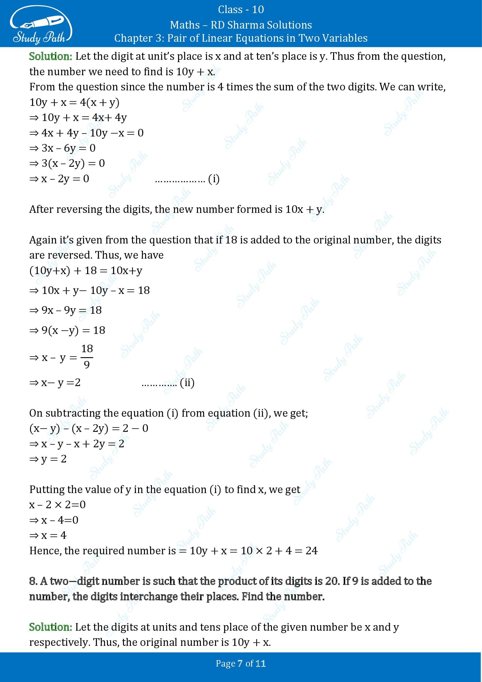 RD Sharma Solutions Class 10 Chapter 3 Pair of Linear Equations in Two Variables Exercise 3.6 00007