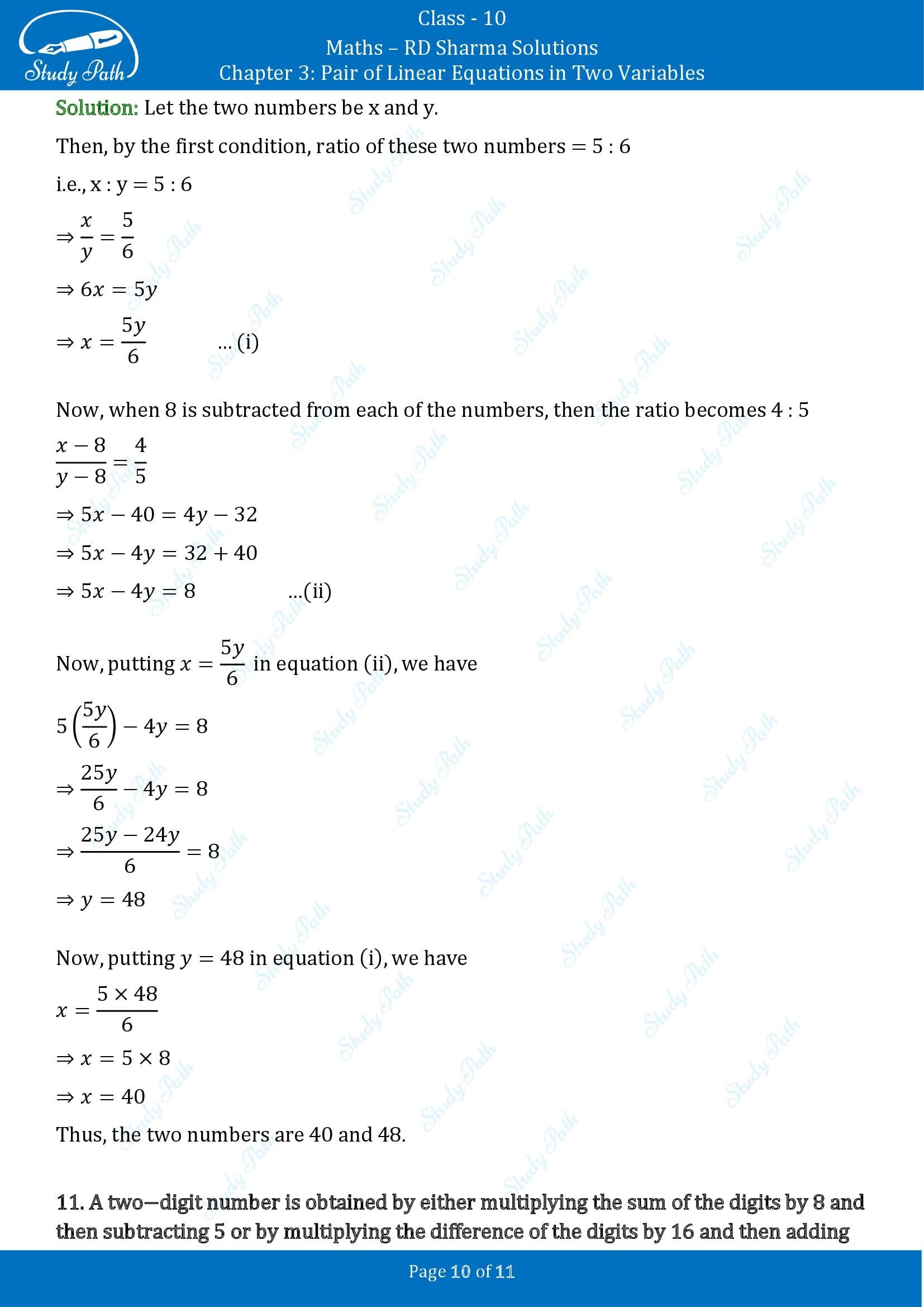 RD Sharma Solutions Class 10 Chapter 3 Pair of Linear Equations in Two Variables Exercise 3.6 00010