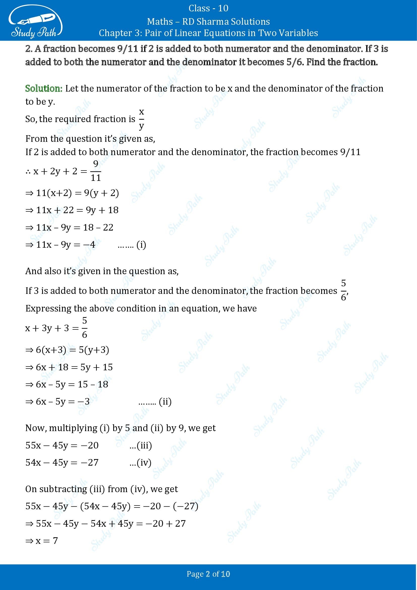 RD Sharma Solutions Class 10 Chapter 3 Pair of Linear Equations in Two Variables Exercise 3.7 00002