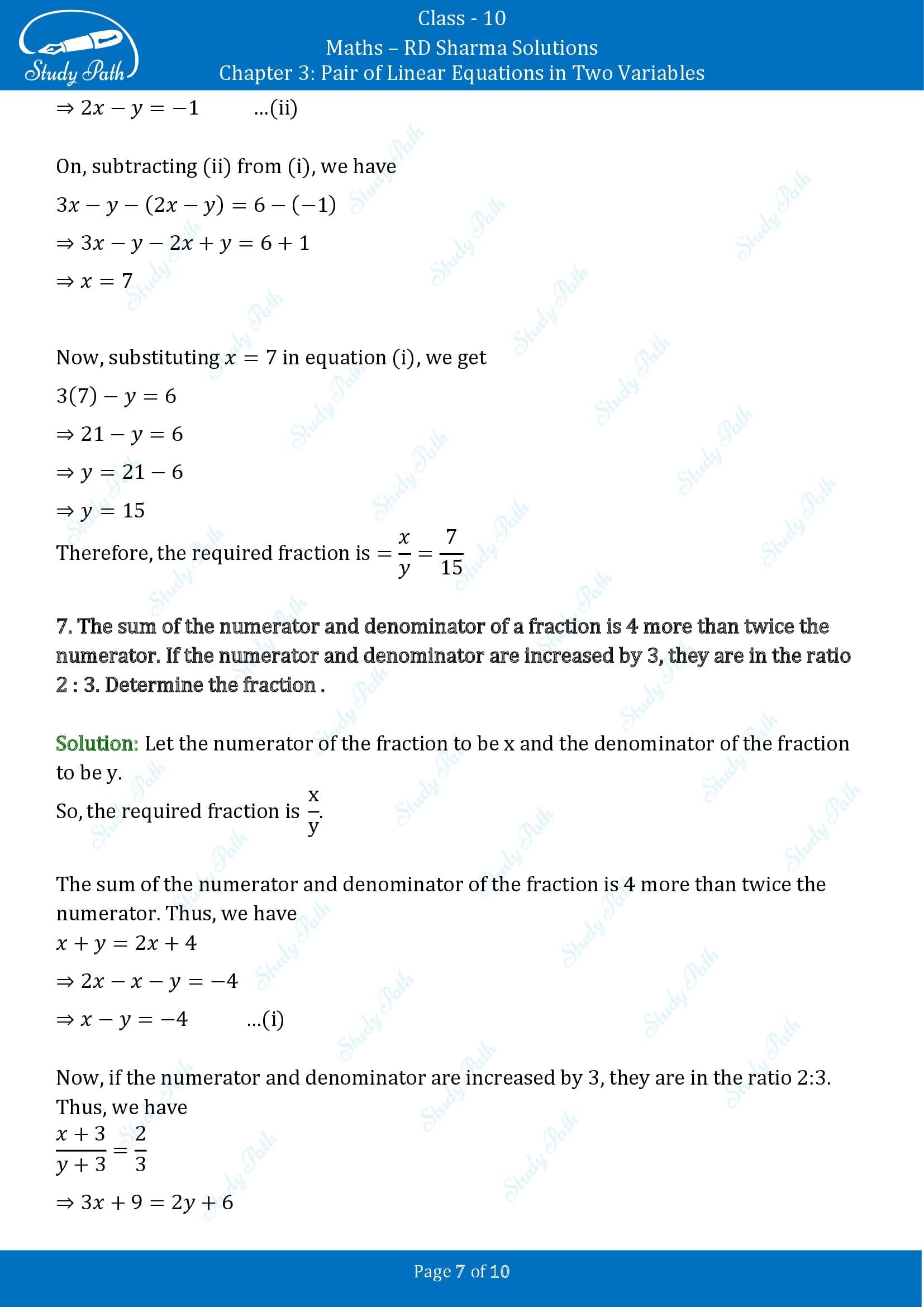 RD Sharma Solutions Class 10 Chapter 3 Pair of Linear Equations in Two Variables Exercise 3.7 00007