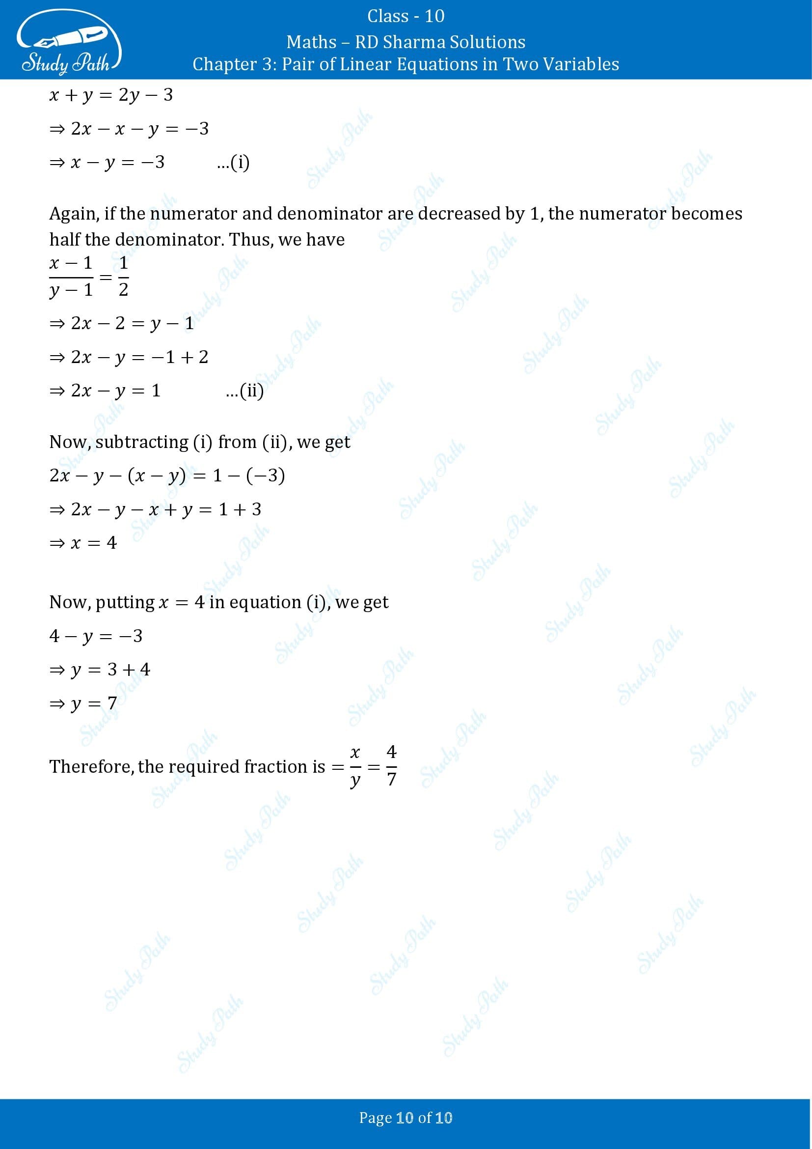 RD Sharma Solutions Class 10 Chapter 3 Pair of Linear Equations in Two Variables Exercise 3.7 00010