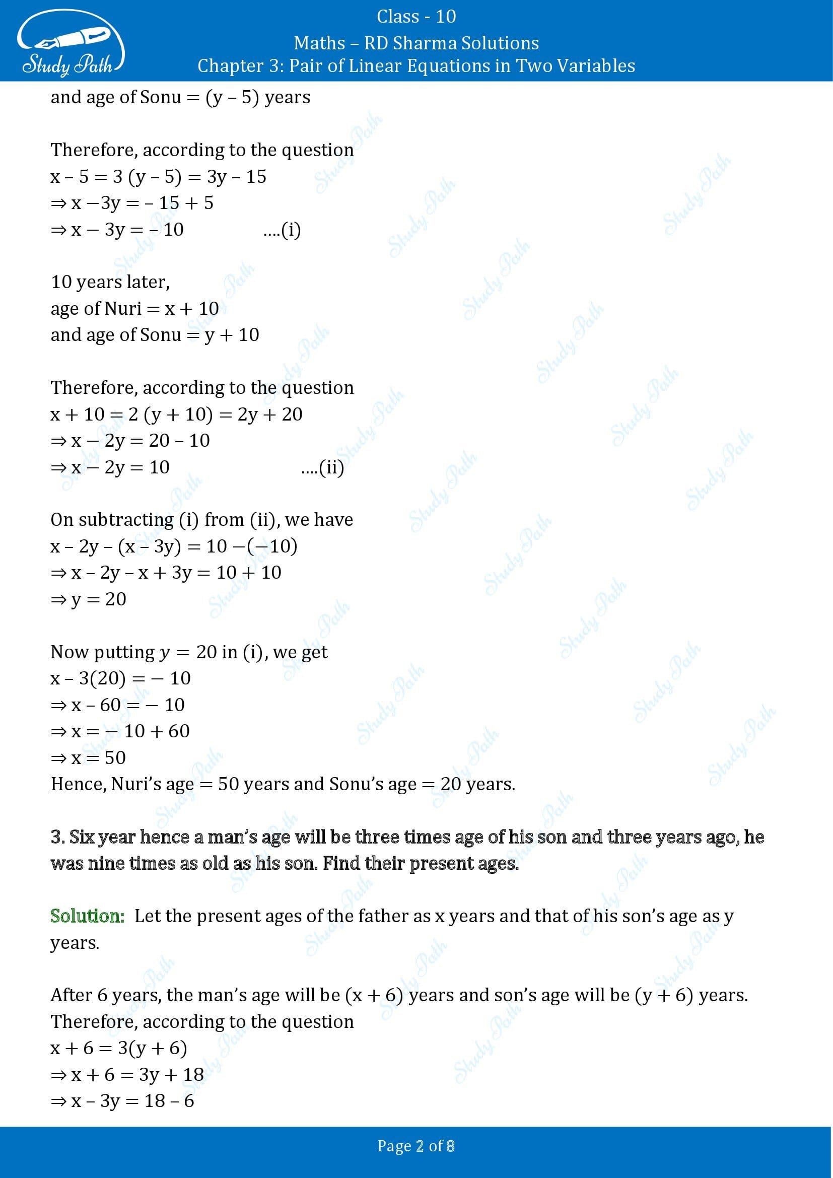 RD Sharma Solutions Class 10 Chapter 3 Pair of Linear Equations in Two Variables Exercise 3.8 00002