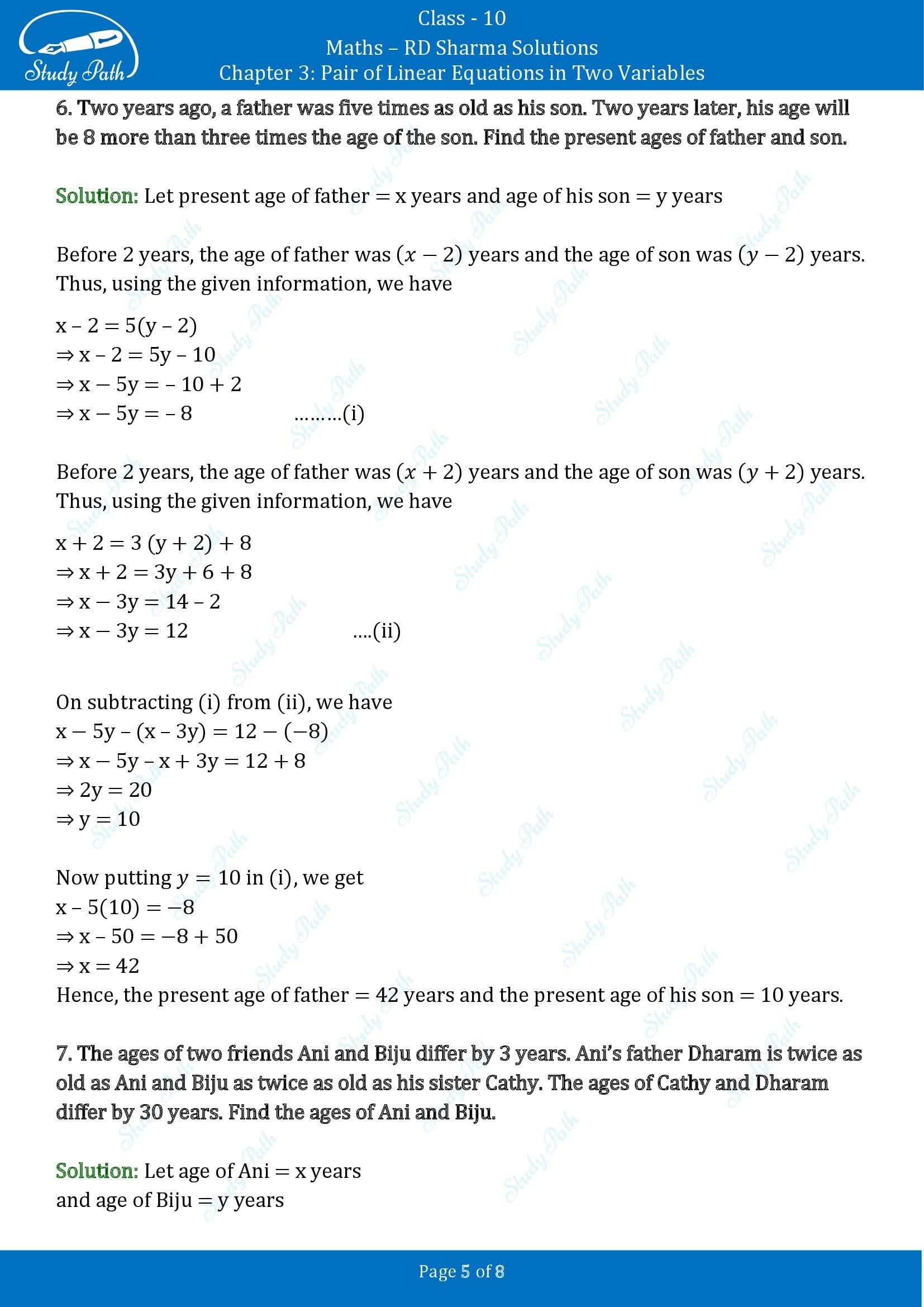 RD Sharma Solutions Class 10 Chapter 3 Pair of Linear Equations in Two Variables Exercise 3.8 00005