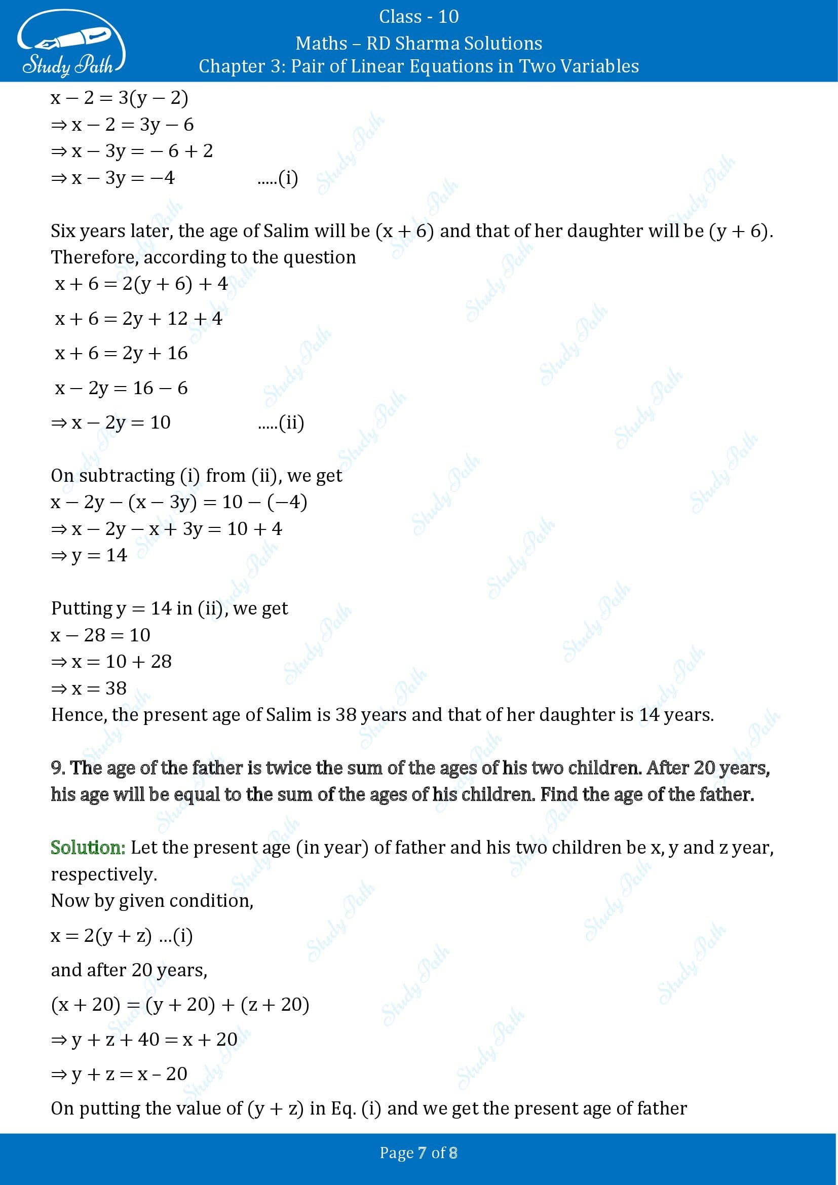 RD Sharma Solutions Class 10 Chapter 3 Pair of Linear Equations in Two Variables Exercise 3.8 00007