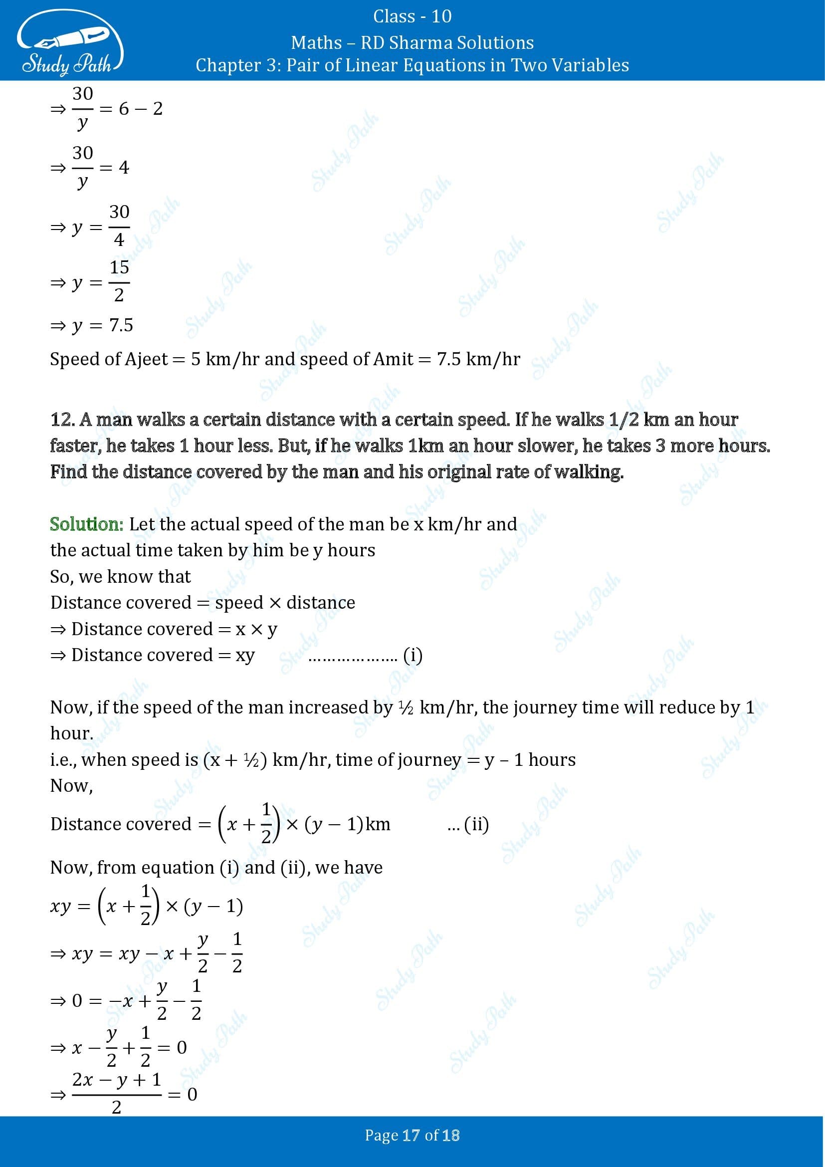 RD Sharma Solutions Class 10 Chapter 3 Pair of Linear Equations in Two Variables Exercise 3.9 00017