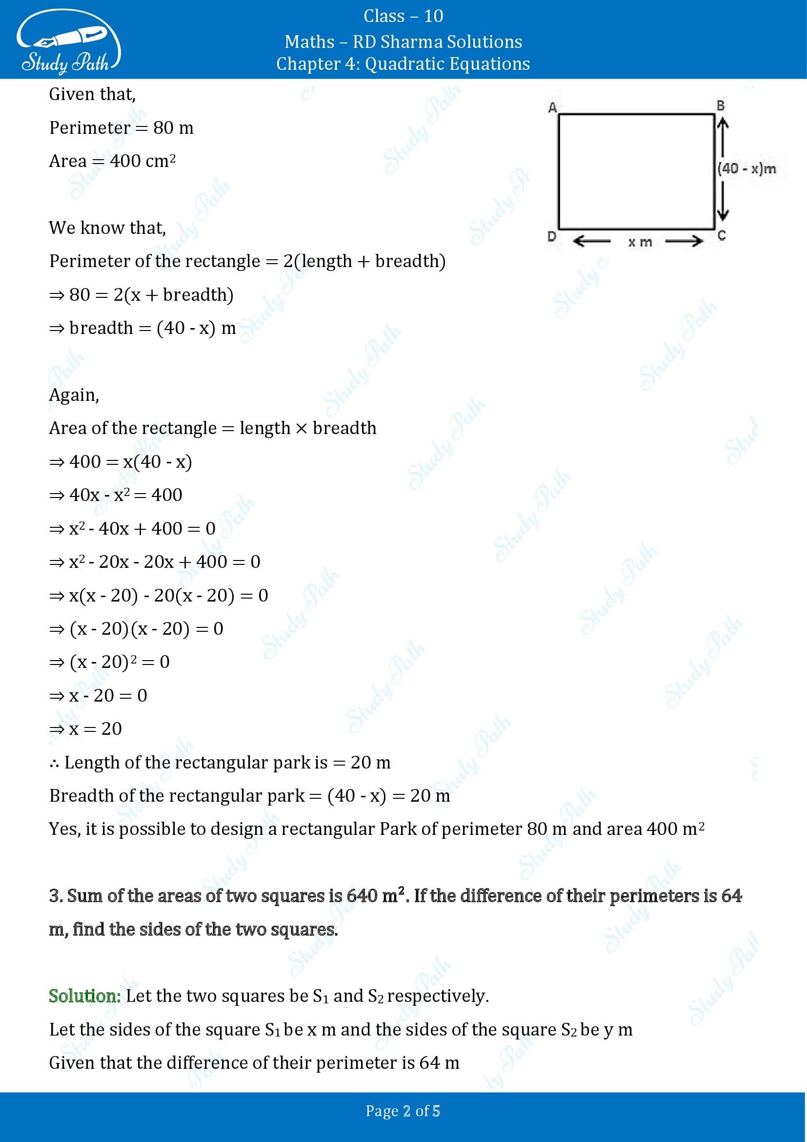 RD Sharma Solutions Class 10 Chapter 4 Quadratic Equations Exercise 4.10 00002