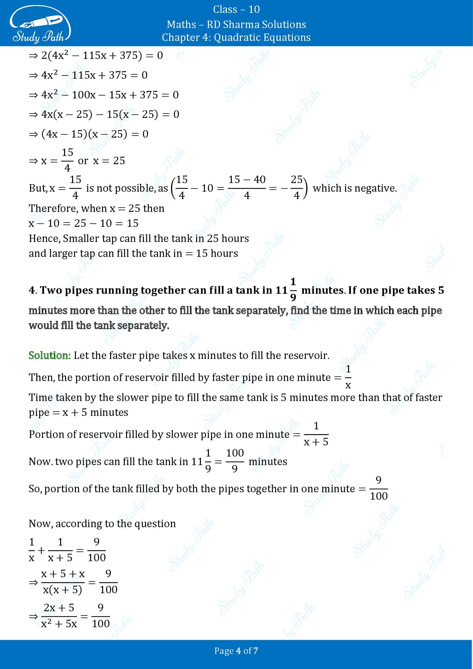 RD Sharma Solutions Class 10 Chapter 4 Quadratic Equations Exercise 4.11 00004