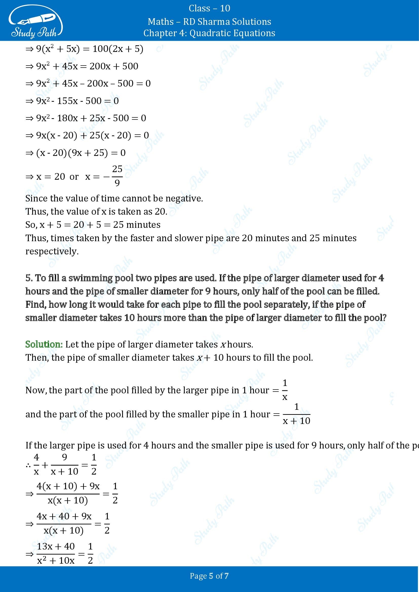 RD Sharma Solutions Class 10 Chapter 4 Quadratic Equations Exercise 4.11 00005