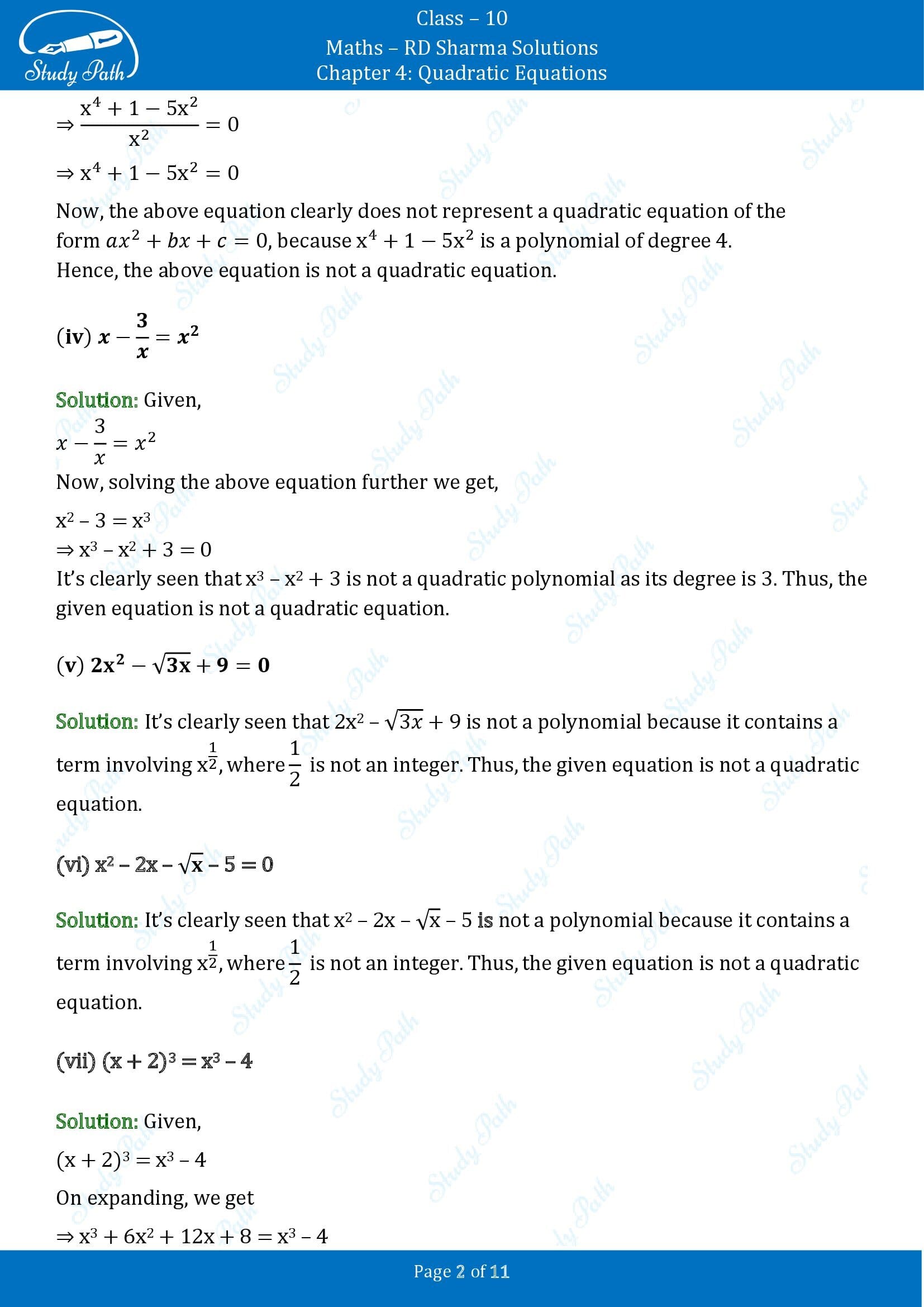 RD Sharma Solutions Class 10 Chapter 4 Quadratic Equations Exercise 4.1 00002