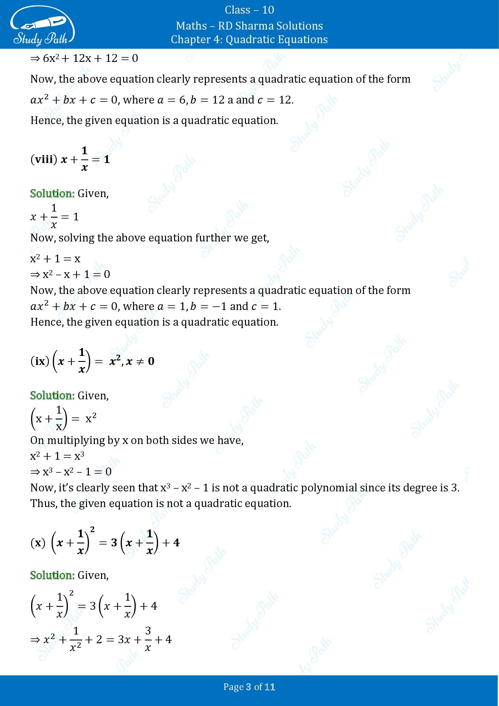 RD Sharma Solutions Class 10 Chapter 4 Quadratic Equations Exercise 4.1 00003