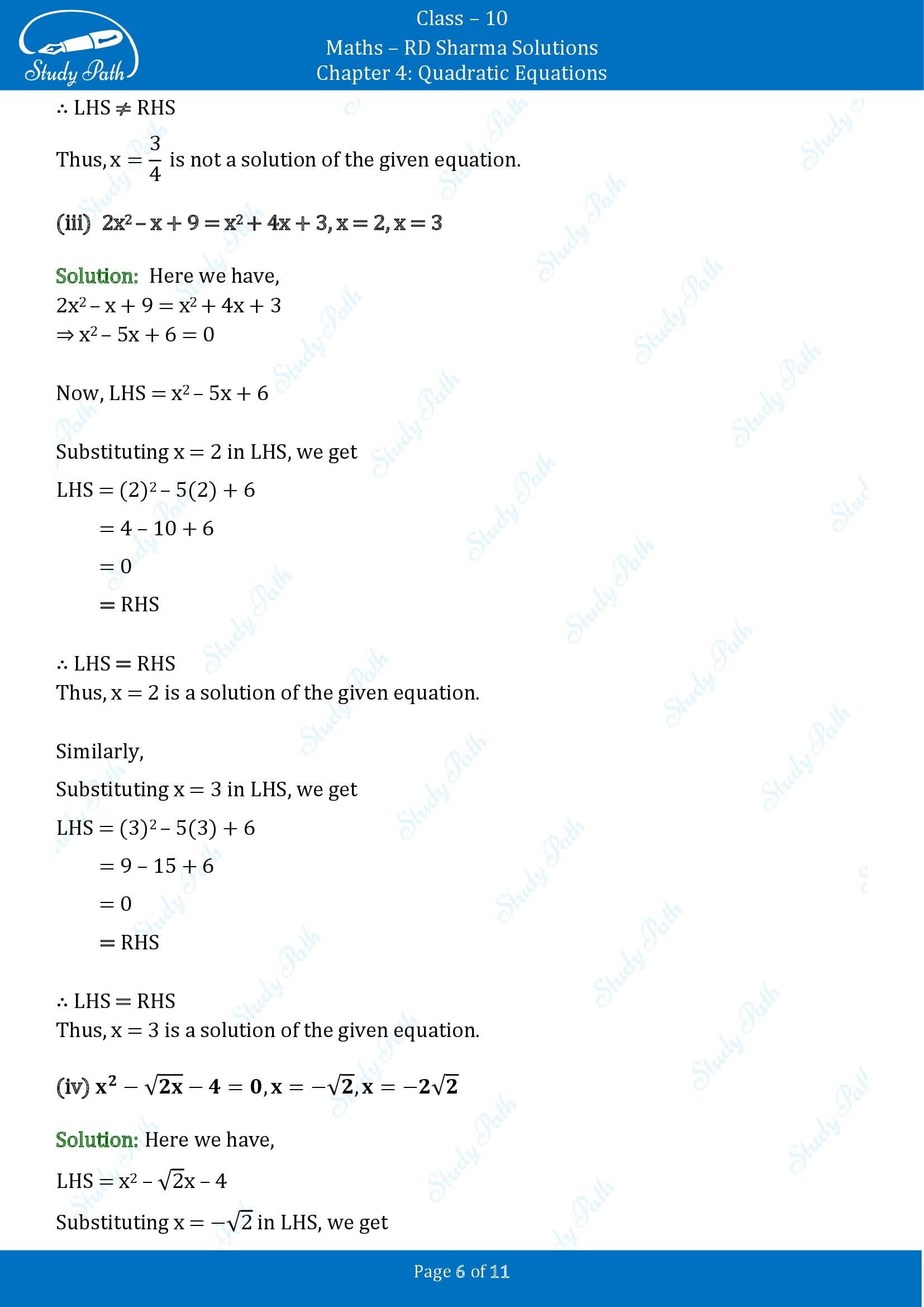 RD Sharma Solutions Class 10 Chapter 4 Quadratic Equations Exercise 4.1 00006