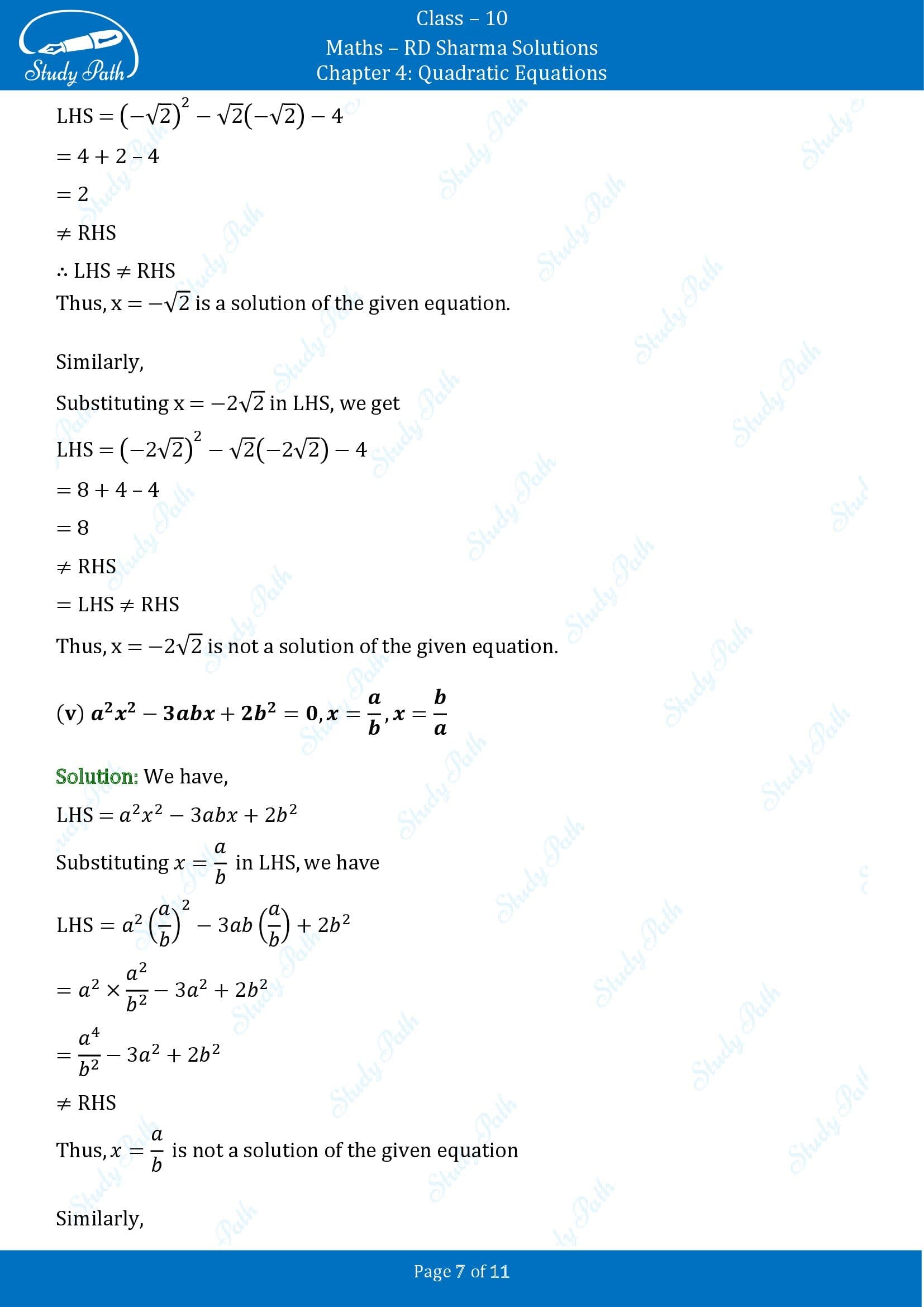 RD Sharma Solutions Class 10 Chapter 4 Quadratic Equations Exercise 4.1 00007