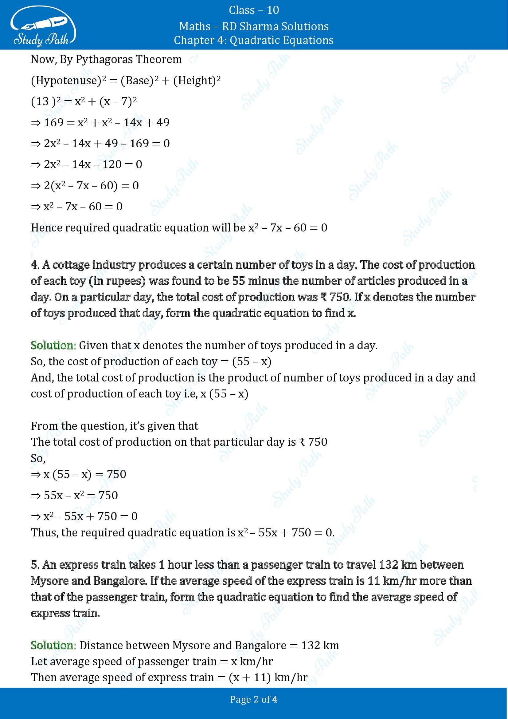 RD Sharma Solutions Class 10 Chapter 4 Quadratic Equations Exercise 4.2 00002