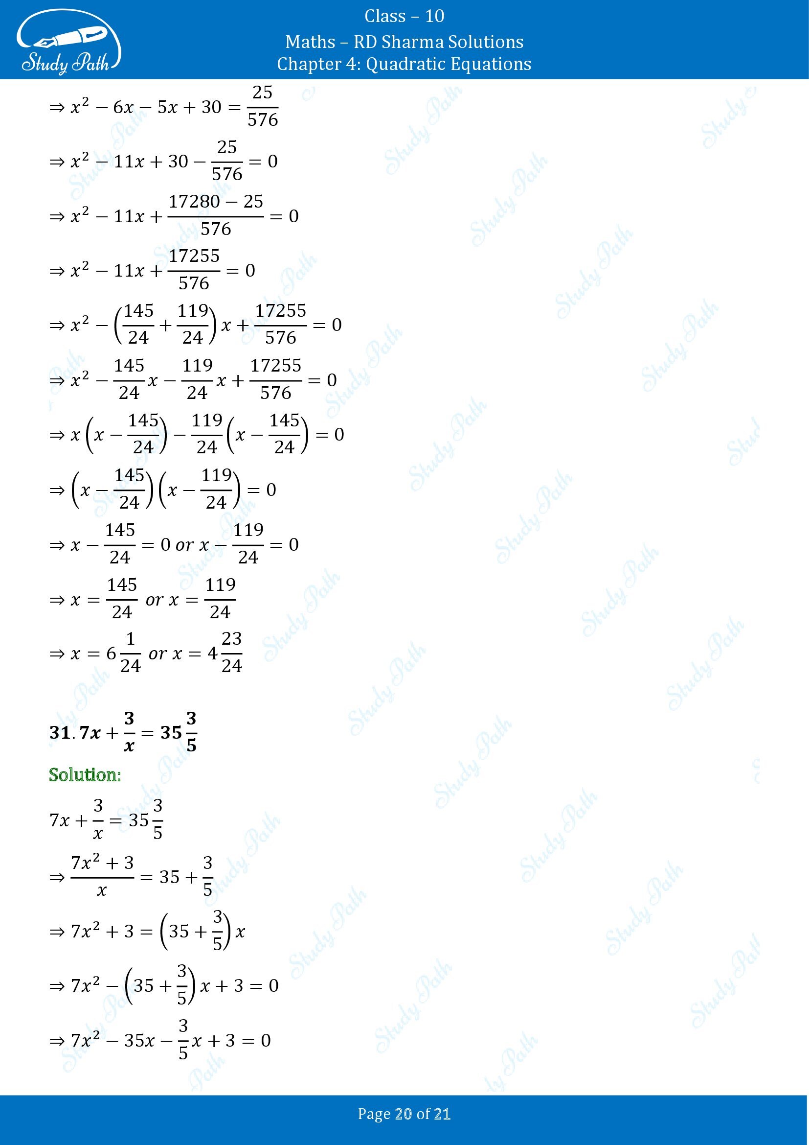 RD Sharma Solutions Class 10 Chapter 4 Quadratic Equations Exercise 4.3 00020