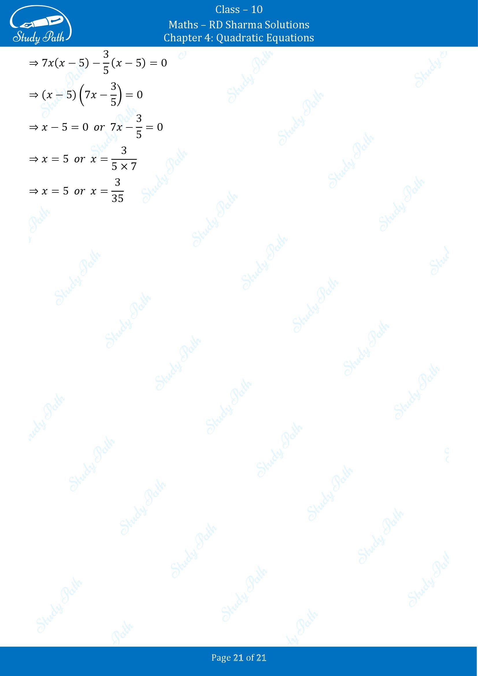 RD Sharma Solutions Class 10 Chapter 4 Quadratic Equations Exercise 4.3 00021