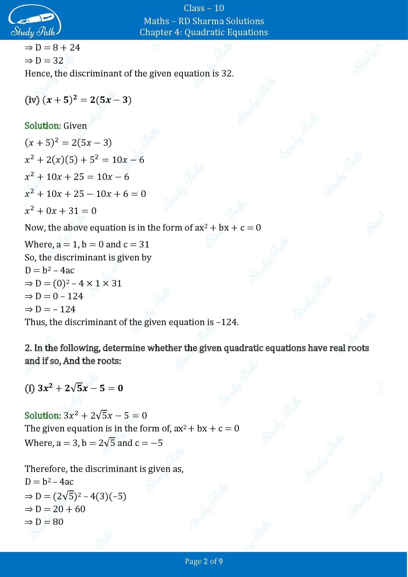 RD Sharma Solutions Class 10 Chapter 4 Quadratic Equations Exercise 4.4 00002