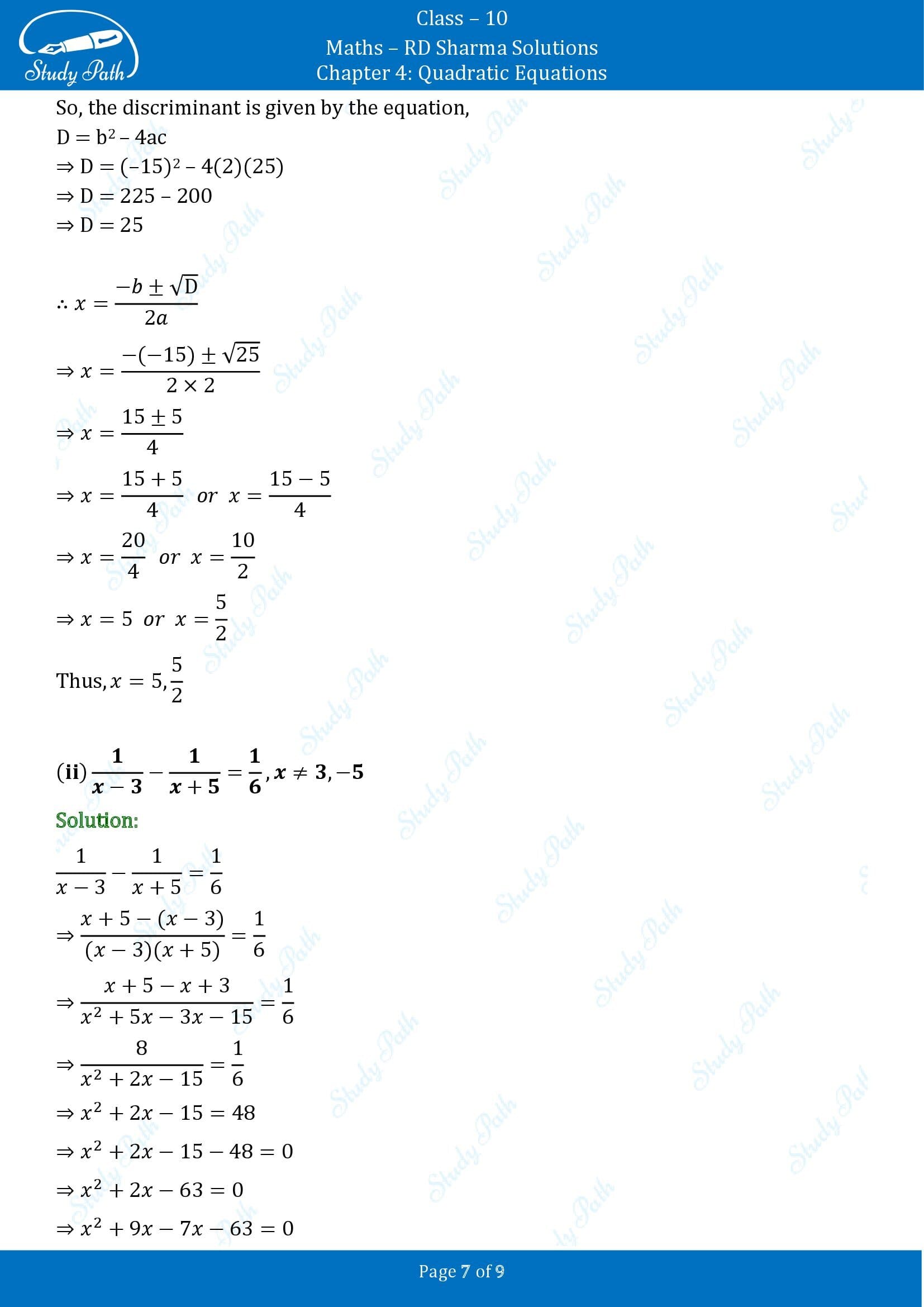 RD Sharma Solutions Class 10 Chapter 4 Quadratic Equations Exercise 4.4 00007