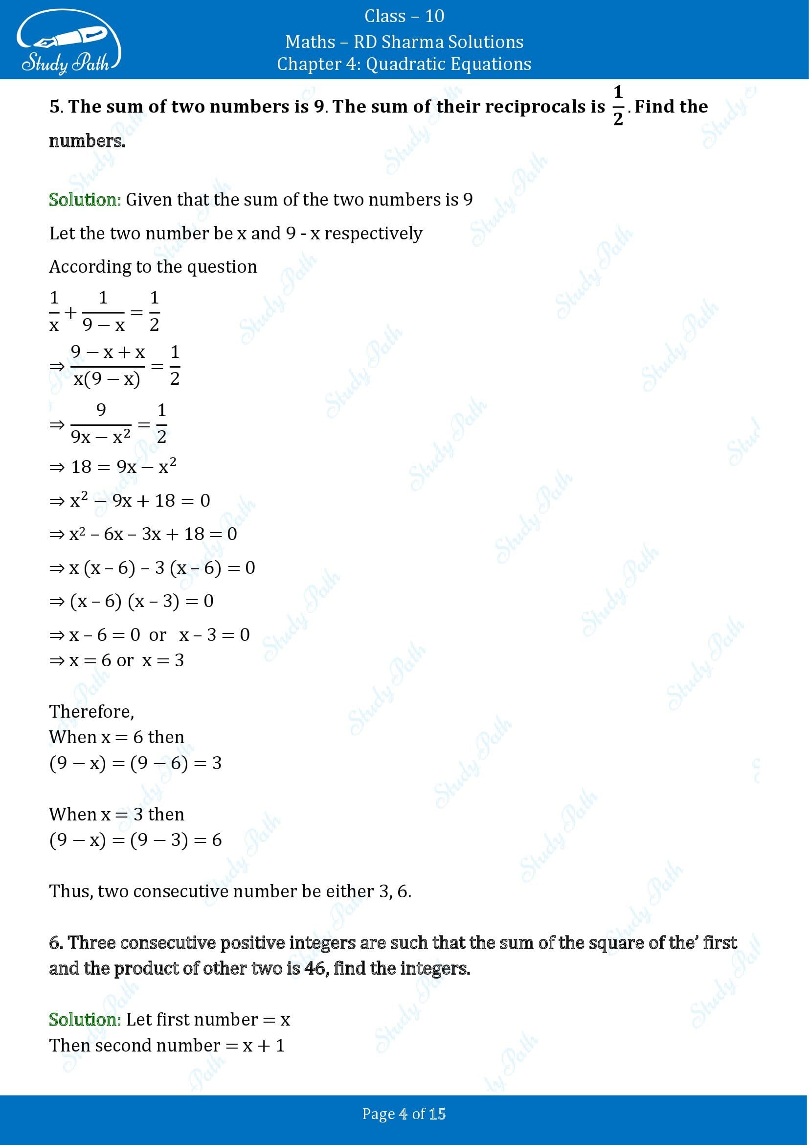 RD Sharma Solutions Class 10 Chapter 4 Quadratic Equations Exercise 4.6 00004