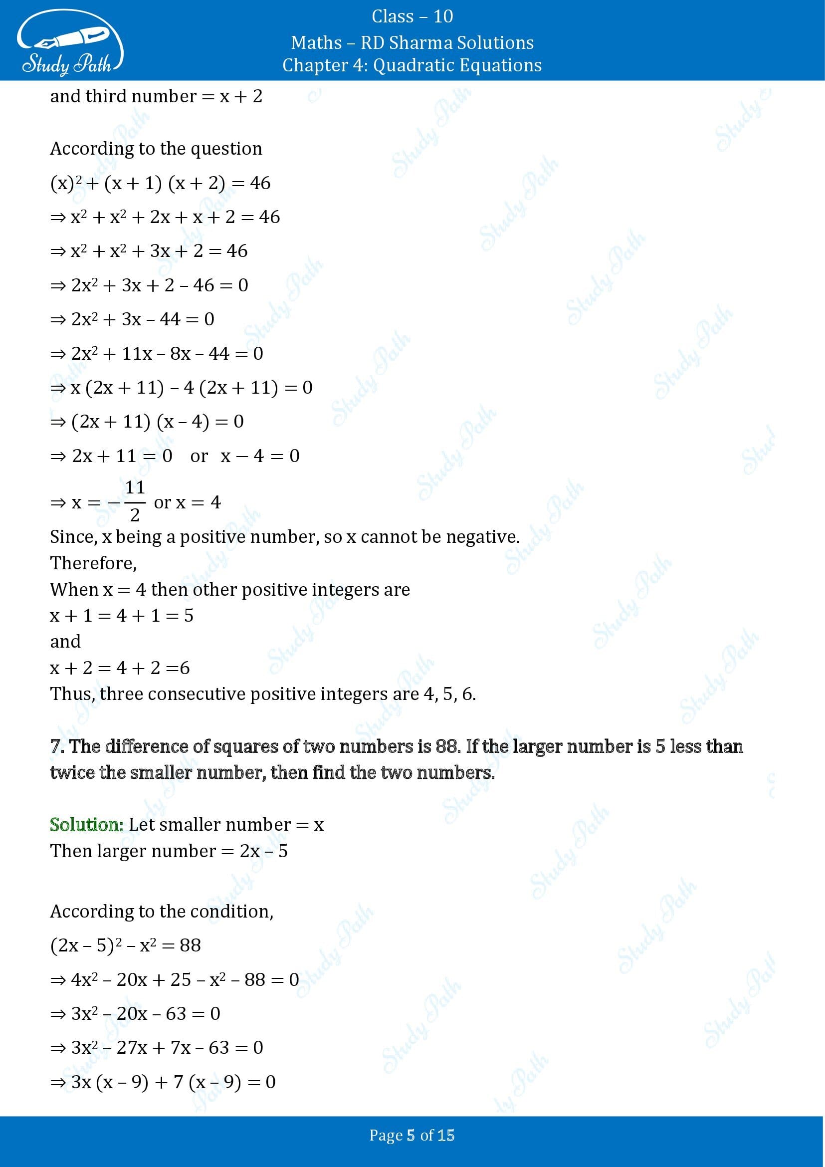 RD Sharma Solutions Class 10 Chapter 4 Quadratic Equations Exercise 4.6 00005