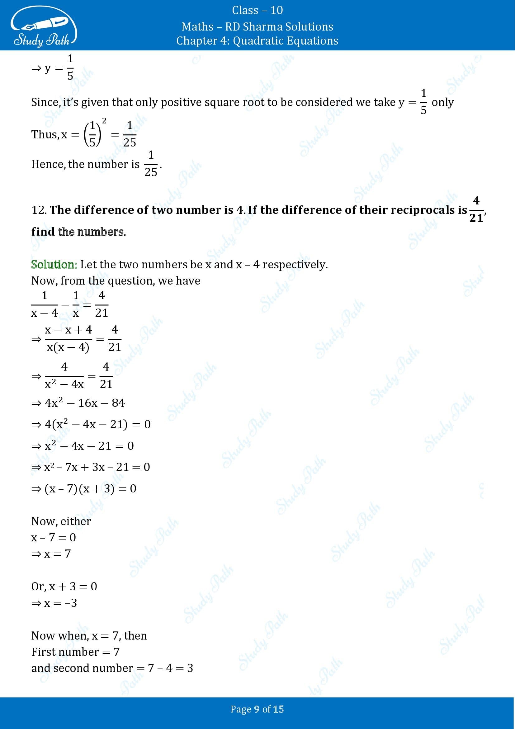 RD Sharma Solutions Class 10 Chapter 4 Quadratic Equations Exercise 4.6 00009