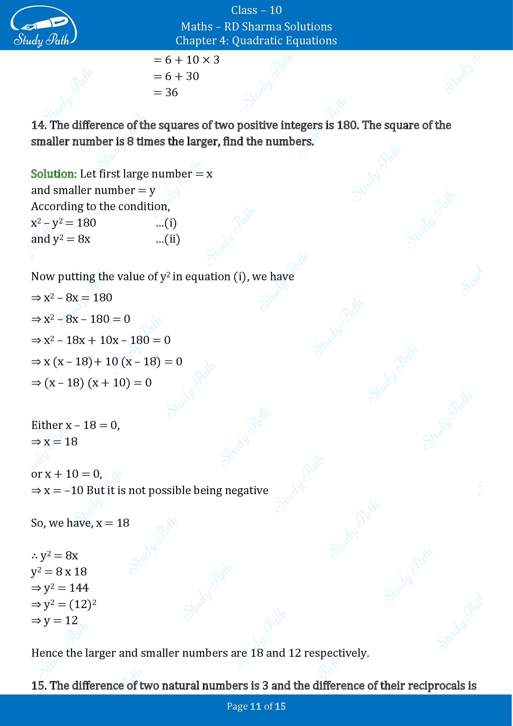 RD Sharma Solutions Class 10 Chapter 4 Quadratic Equations Exercise 4.6 00011