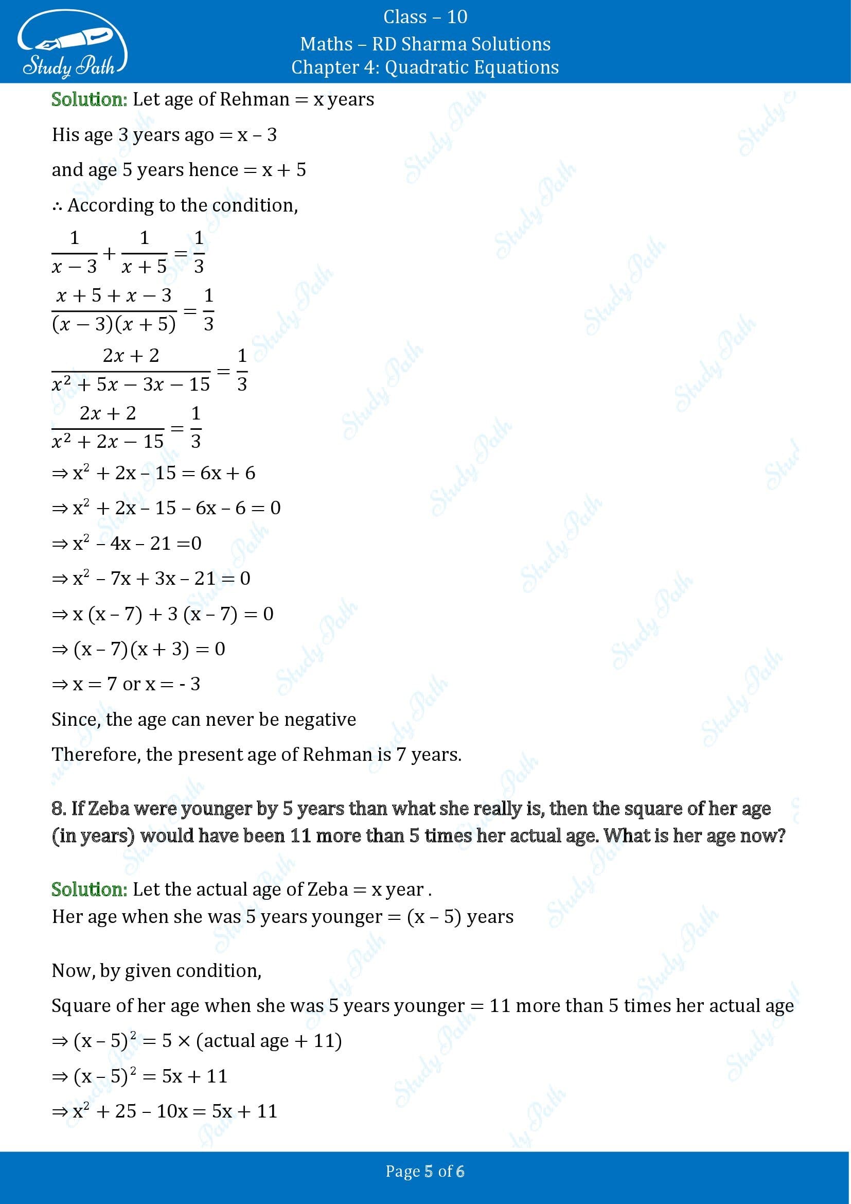 RD Sharma Solutions Class 10 Chapter 4 Quadratic Equations Exercise 4.8 00005