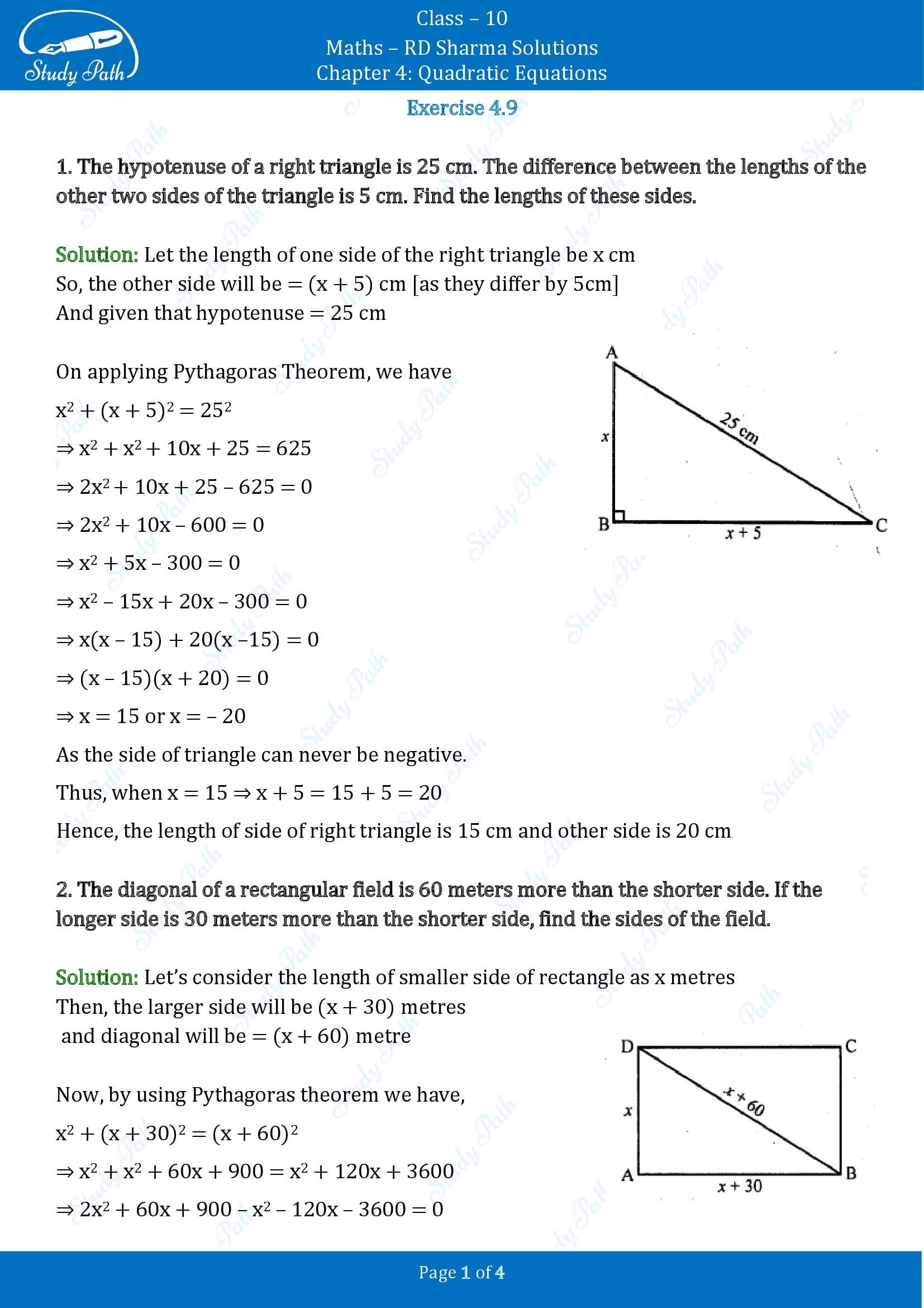 RD Sharma Solutions Class 10 Chapter 4 Quadratic Equations Exercise 4.9 00001