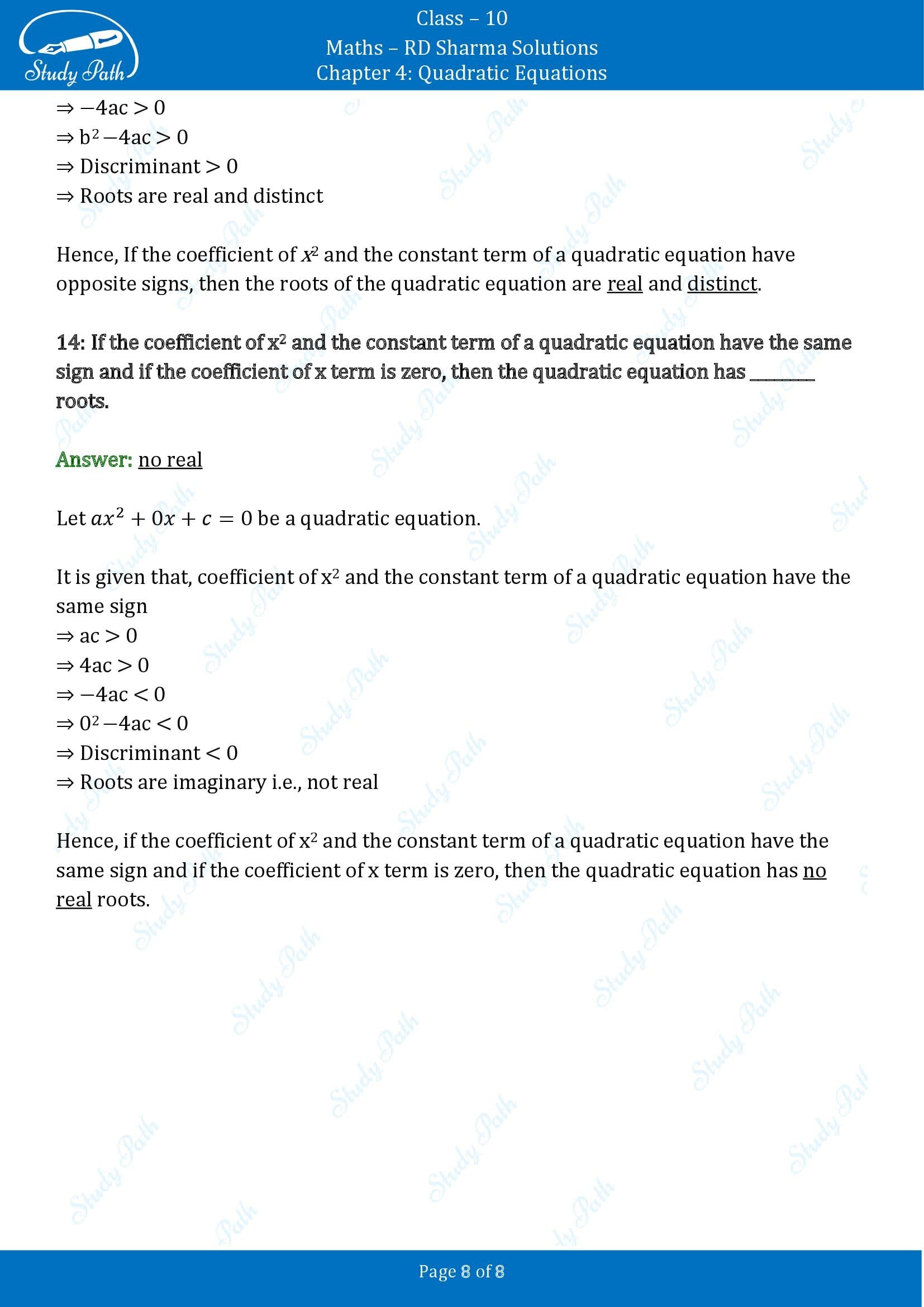 RD Sharma Solutions Class 10 Chapter 4 Quadratic Equations Fill in the Blank Type Questions FBQs 00008