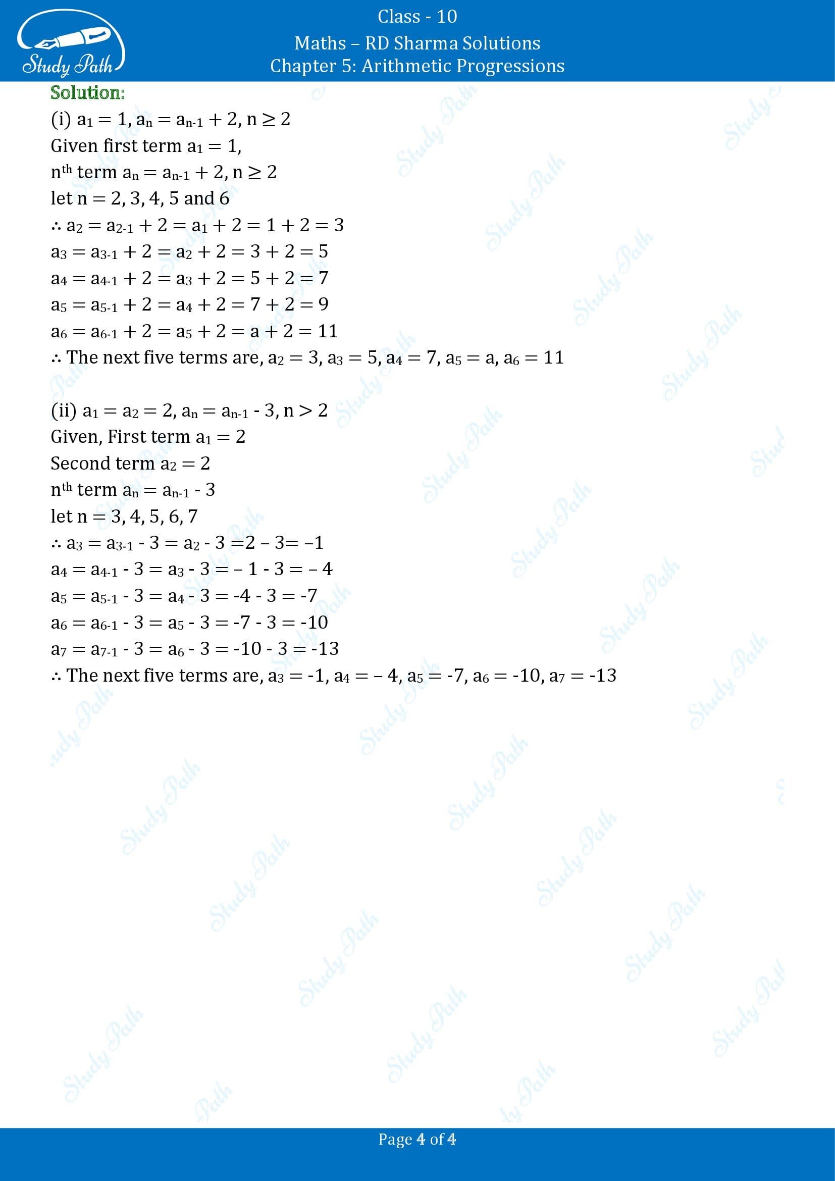 RD Sharma Solutions Class 10 Chapter 5 Arithmetic Progressions Exercise 5.1 00004