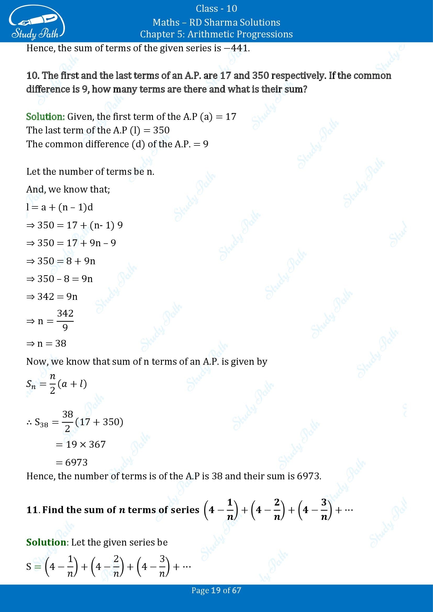 RD Sharma Solutions Class 10 Chapter 5 Arithmetic Progressions Exercise 5.6 00019