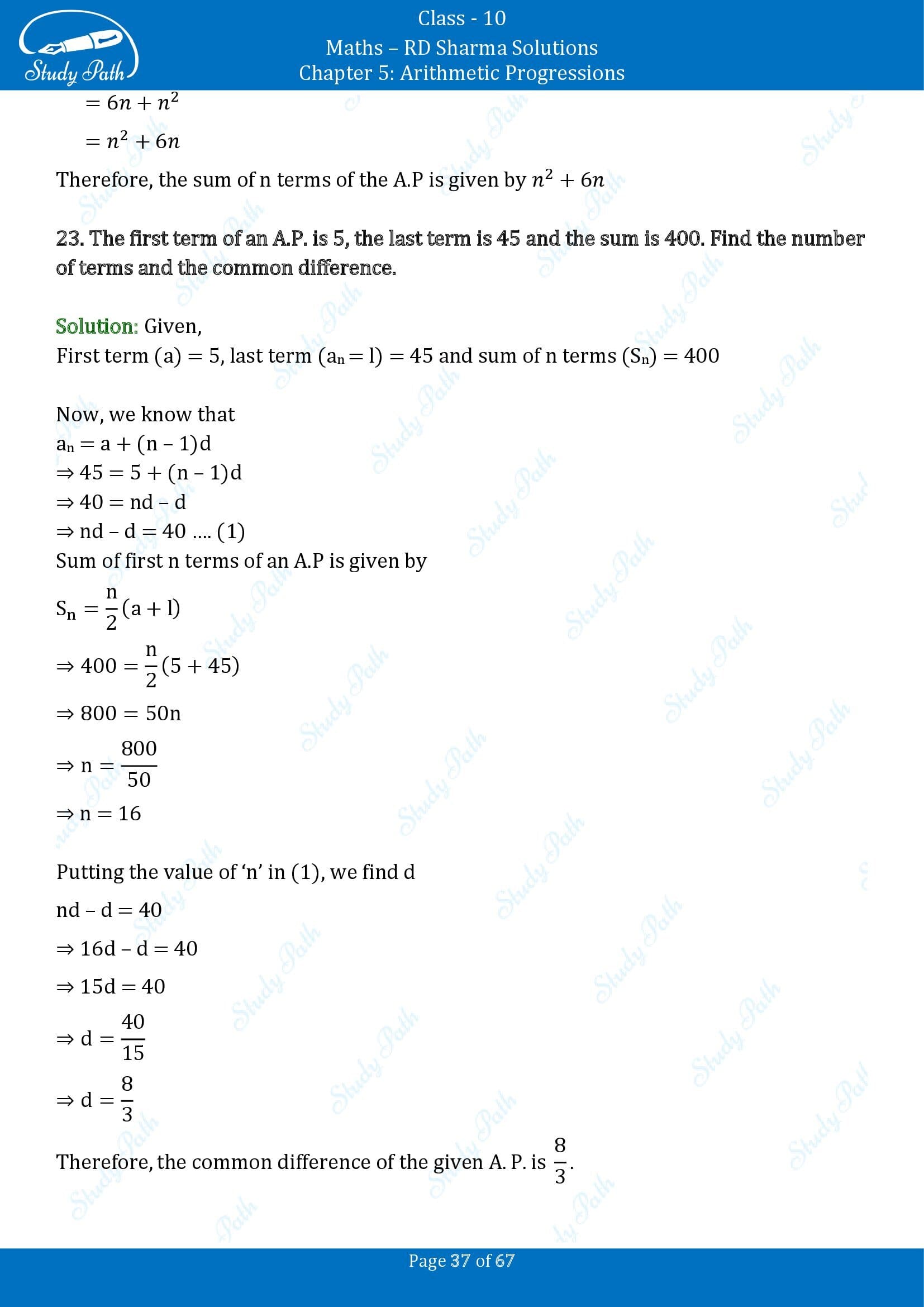 RD Sharma Solutions Class 10 Chapter 5 Arithmetic Progressions Exercise 5.6 00037