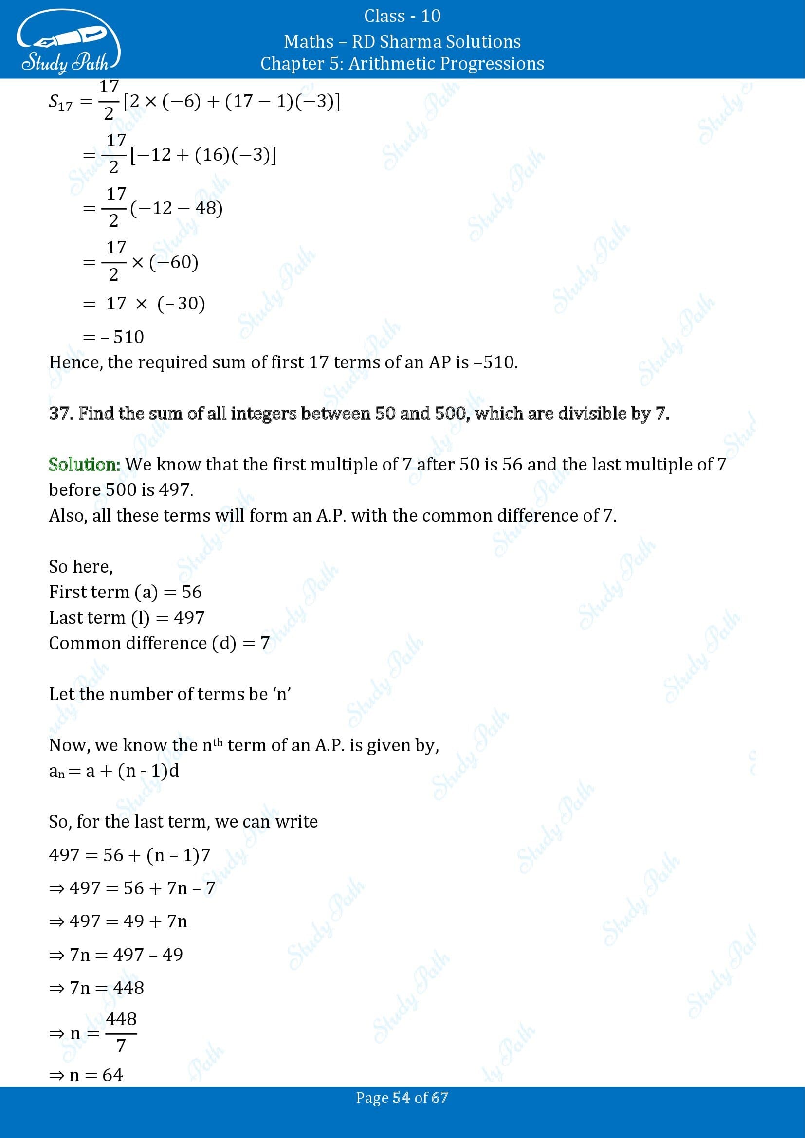 RD Sharma Solutions Class 10 Chapter 5 Arithmetic Progressions Exercise 5.6 00054