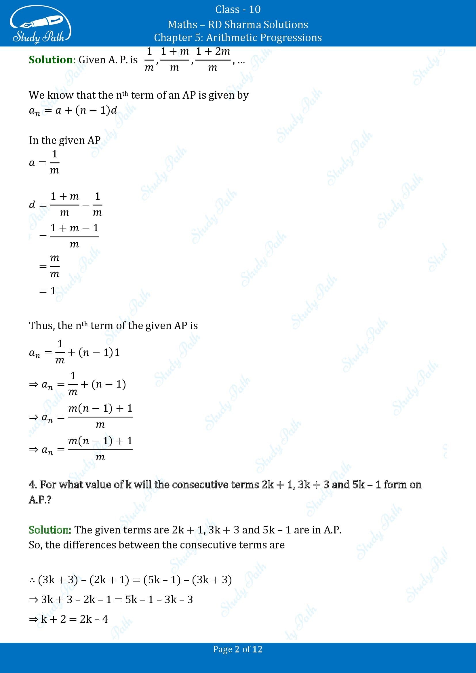 RD Sharma Solutions Class 10 Chapter 5 Arithmetic Progressions Very Short Answer Type Questions VSAQs 00002