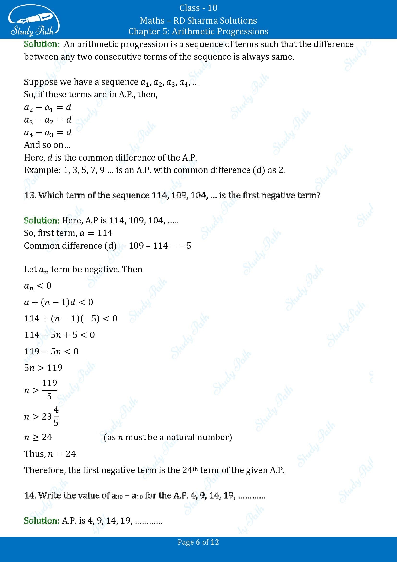 RD Sharma Solutions Class 10 Chapter 5 Arithmetic Progressions Very Short Answer Type Questions VSAQs 00006