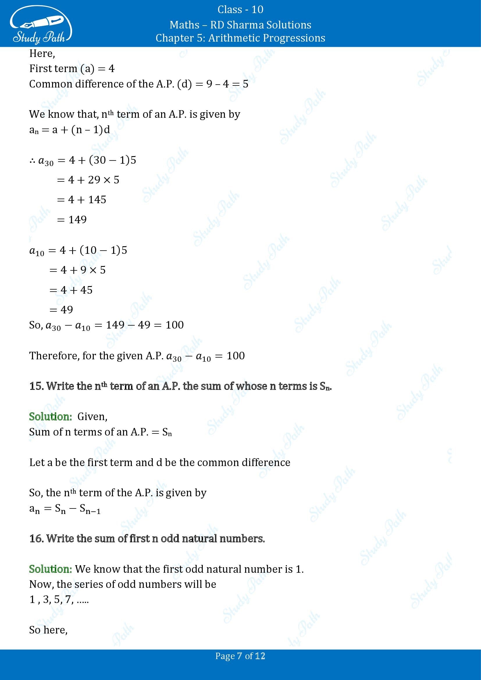 RD Sharma Solutions Class 10 Chapter 5 Arithmetic Progressions Very Short Answer Type Questions VSAQs 00007