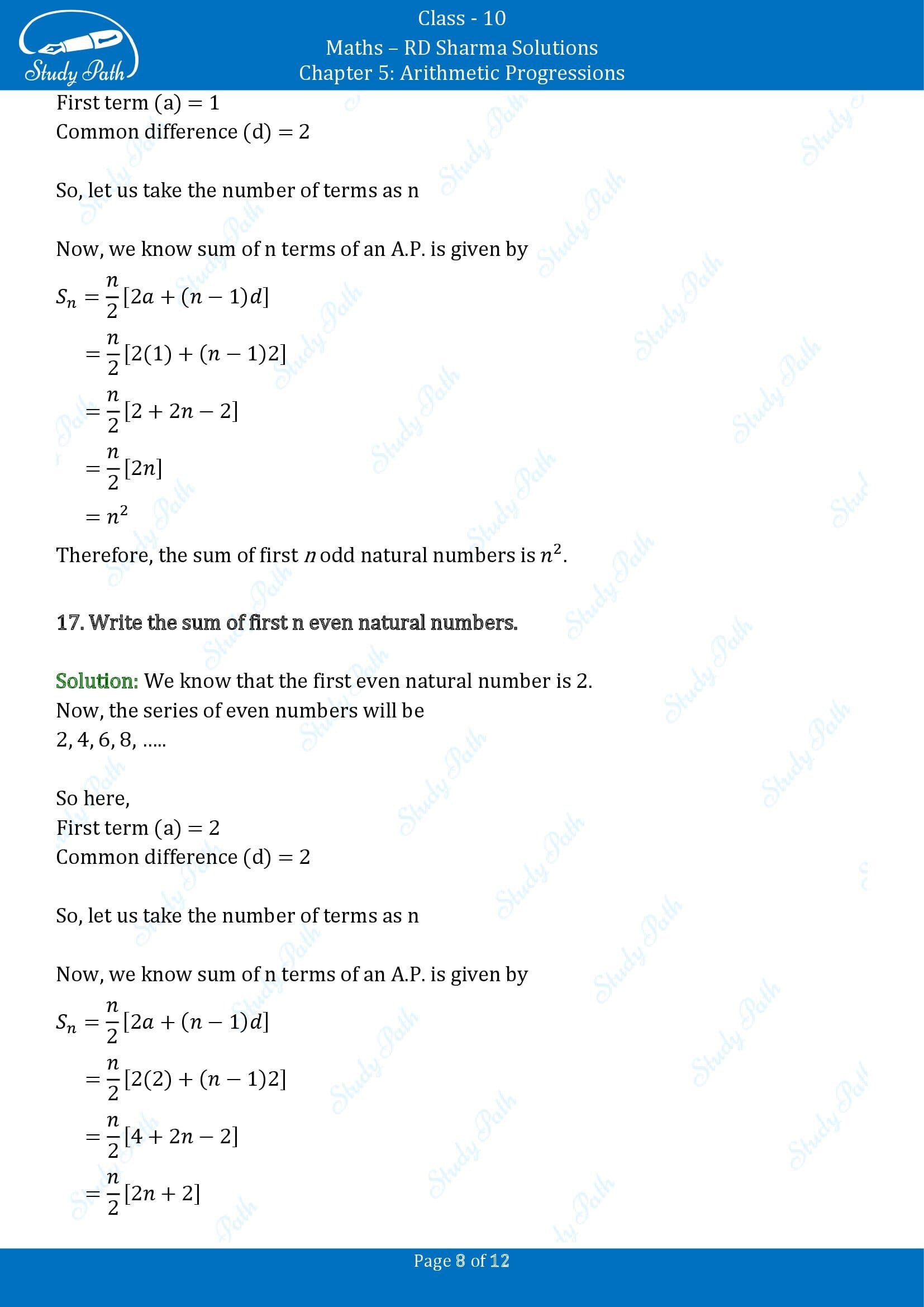 RD Sharma Solutions Class 10 Chapter 5 Arithmetic Progressions Very Short Answer Type Questions VSAQs 00008