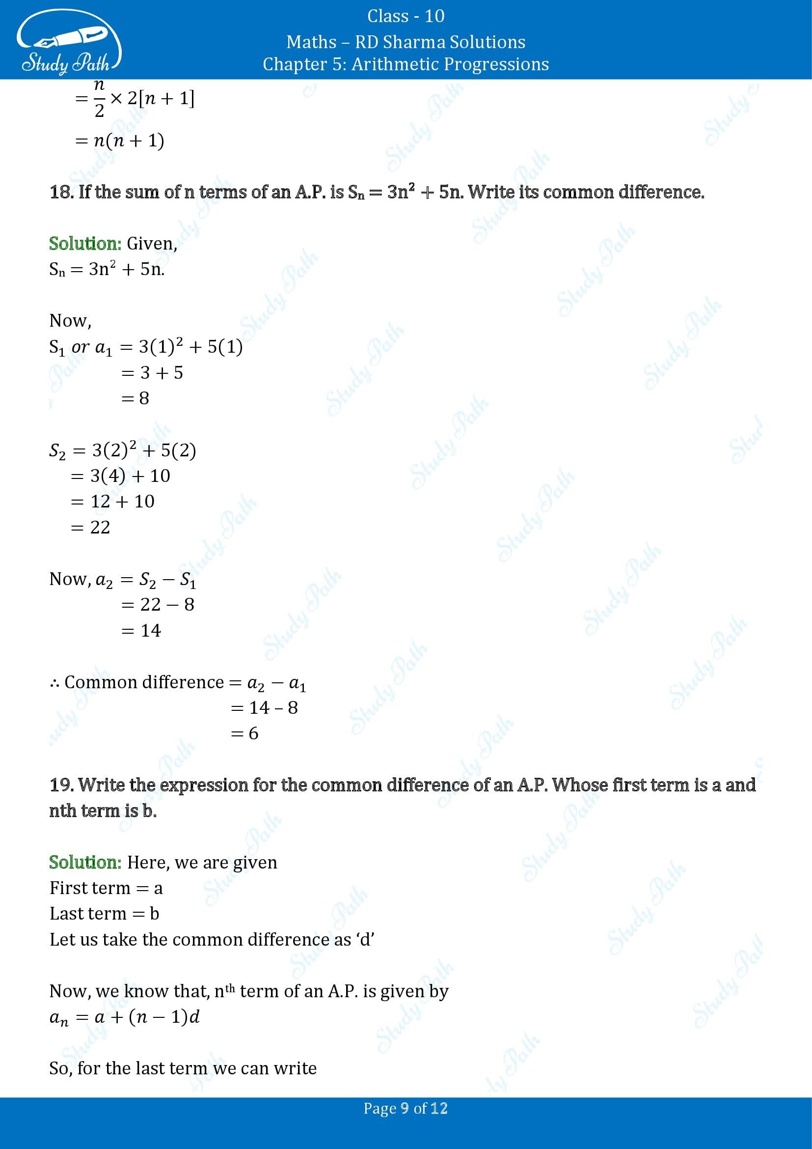 RD Sharma Solutions Class 10 Chapter 5 Arithmetic Progressions Very Short Answer Type Questions VSAQs 00009