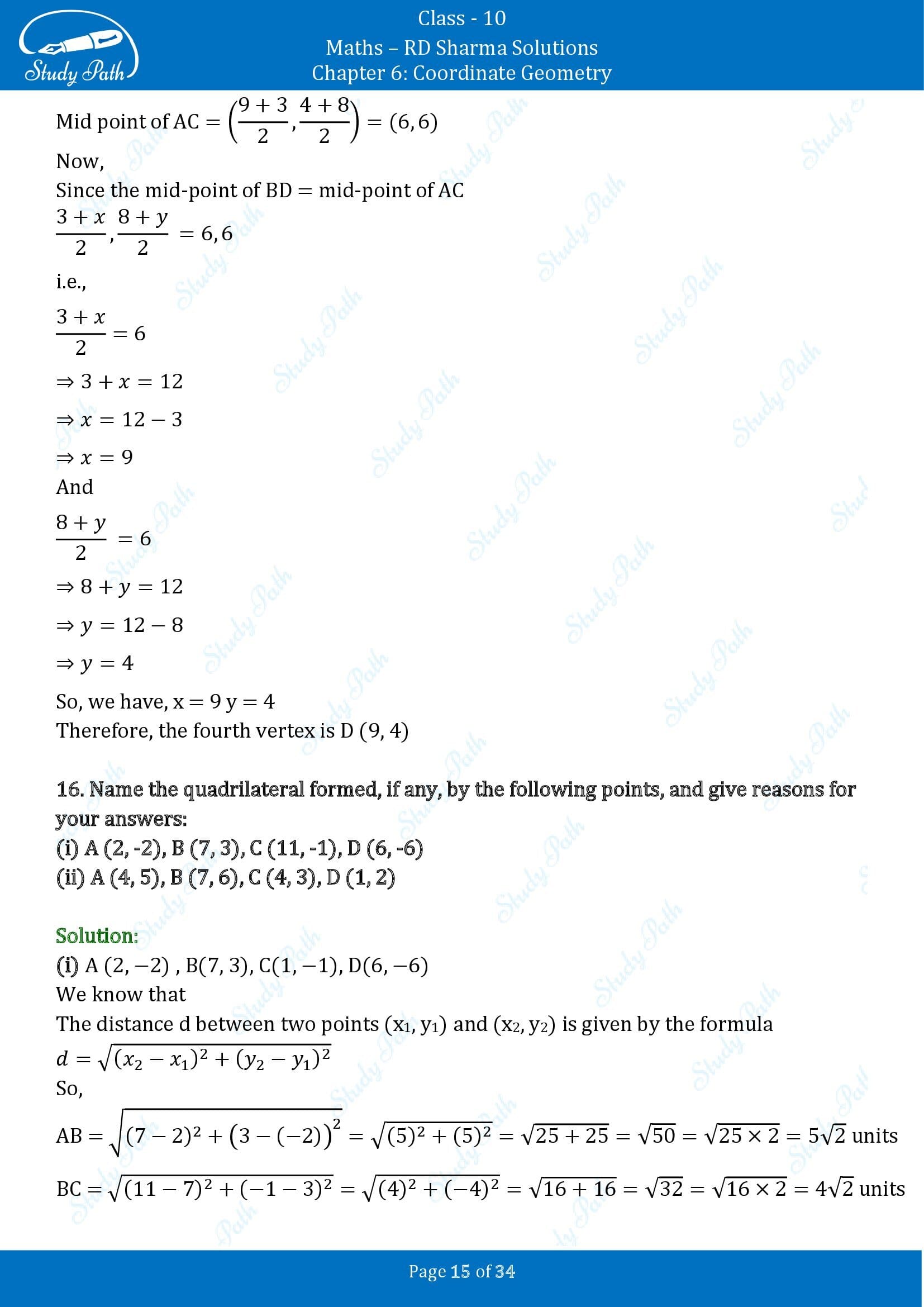 RD Sharma Solutions Class 10 Chapter 6 Coordinate Geometry Exercise 6.2 00015