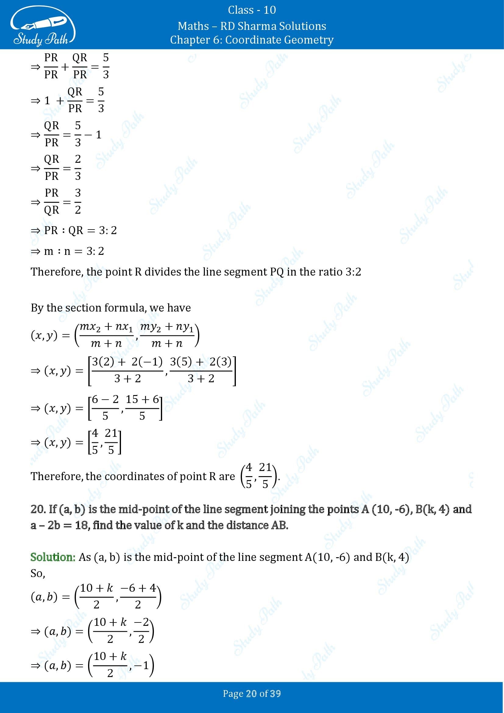 RD Sharma Solutions Class 10 Chapter 6 Coordinate Geometry Exercise 6.3 00020