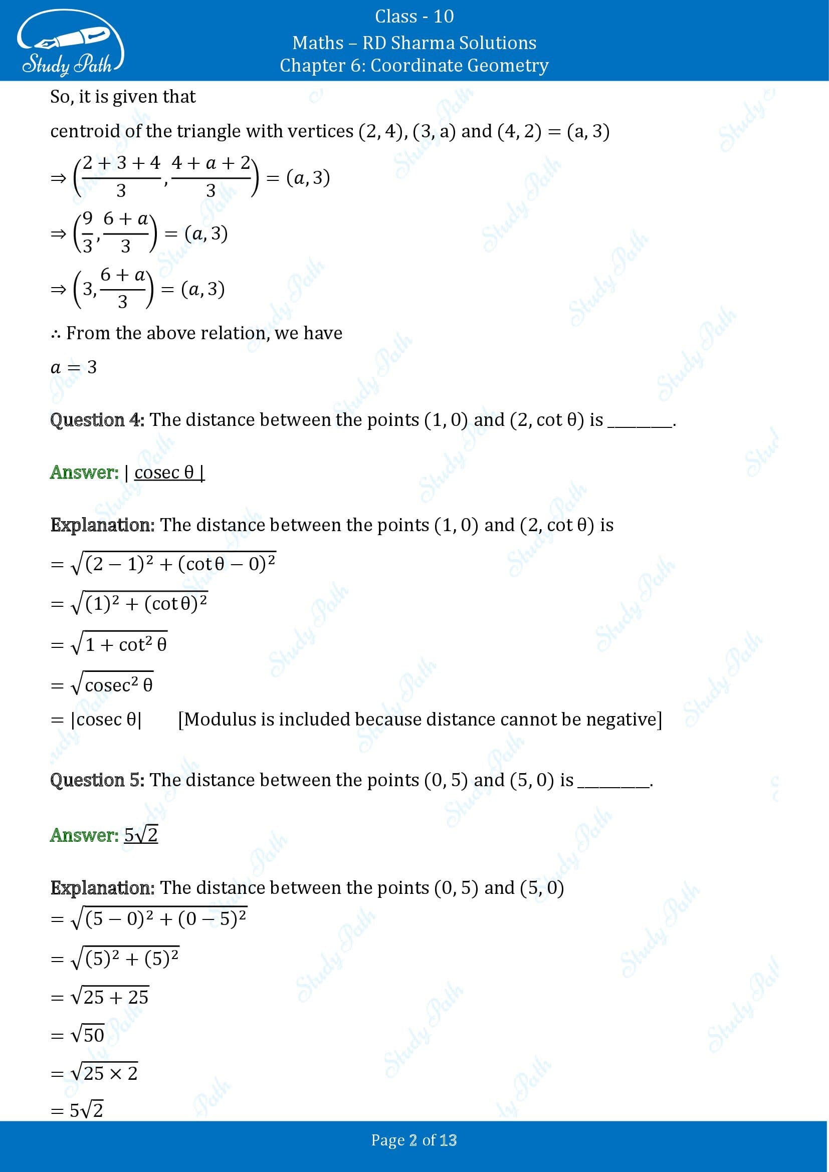 RD Sharma Solutions Class 10 Chapter 6 Coordinate Geometry Fill in the Blank Type Questions FBQs 00002