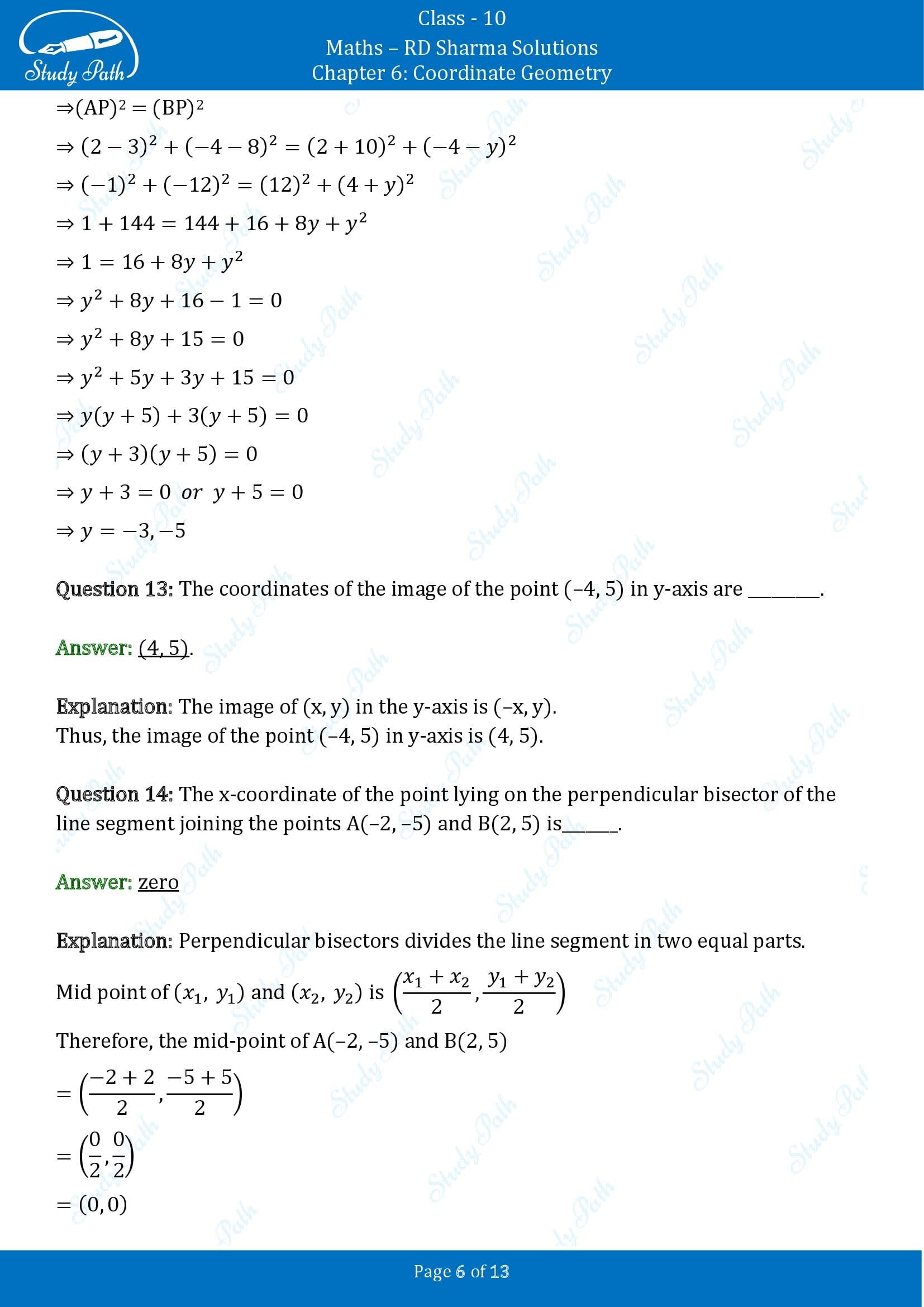 RD Sharma Solutions Class 10 Chapter 6 Coordinate Geometry Fill in the Blank Type Questions FBQs 00006