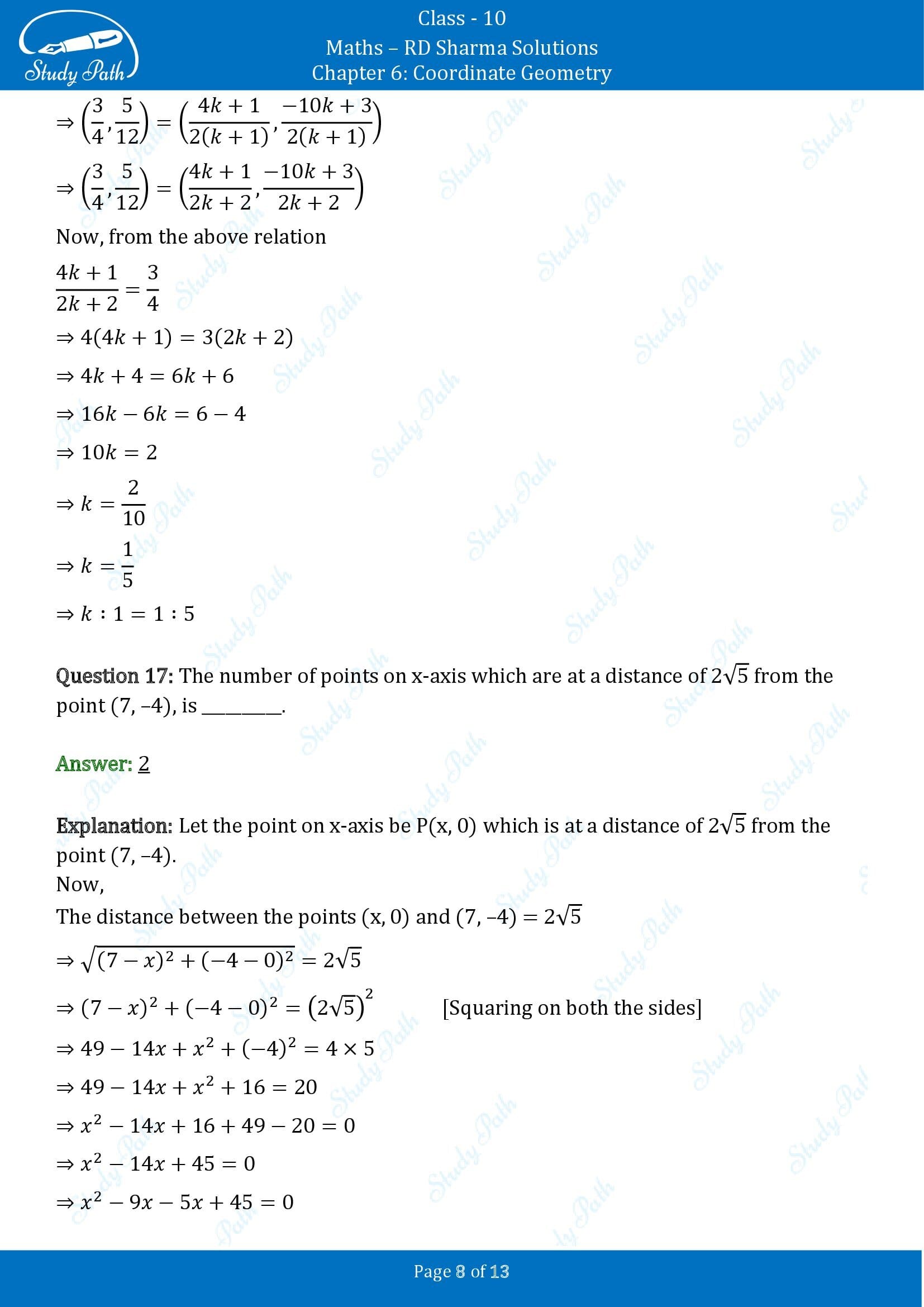 RD Sharma Solutions Class 10 Chapter 6 Coordinate Geometry Fill in the Blank Type Questions FBQs 00008