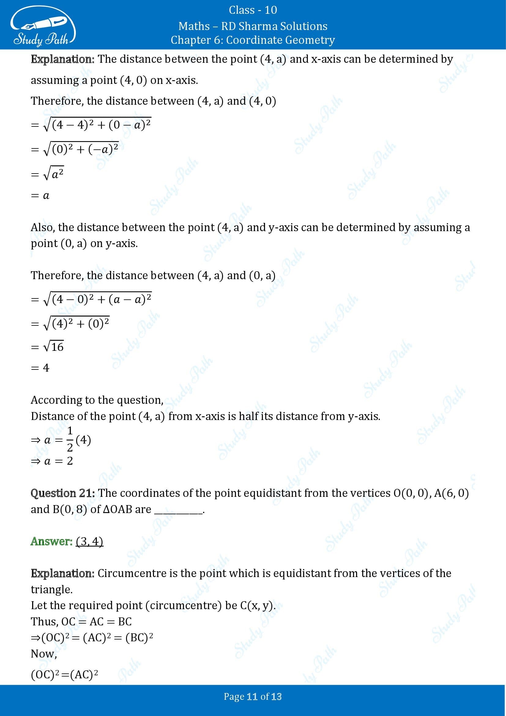 RD Sharma Solutions Class 10 Chapter 6 Coordinate Geometry Fill in the Blank Type Questions FBQs 00011