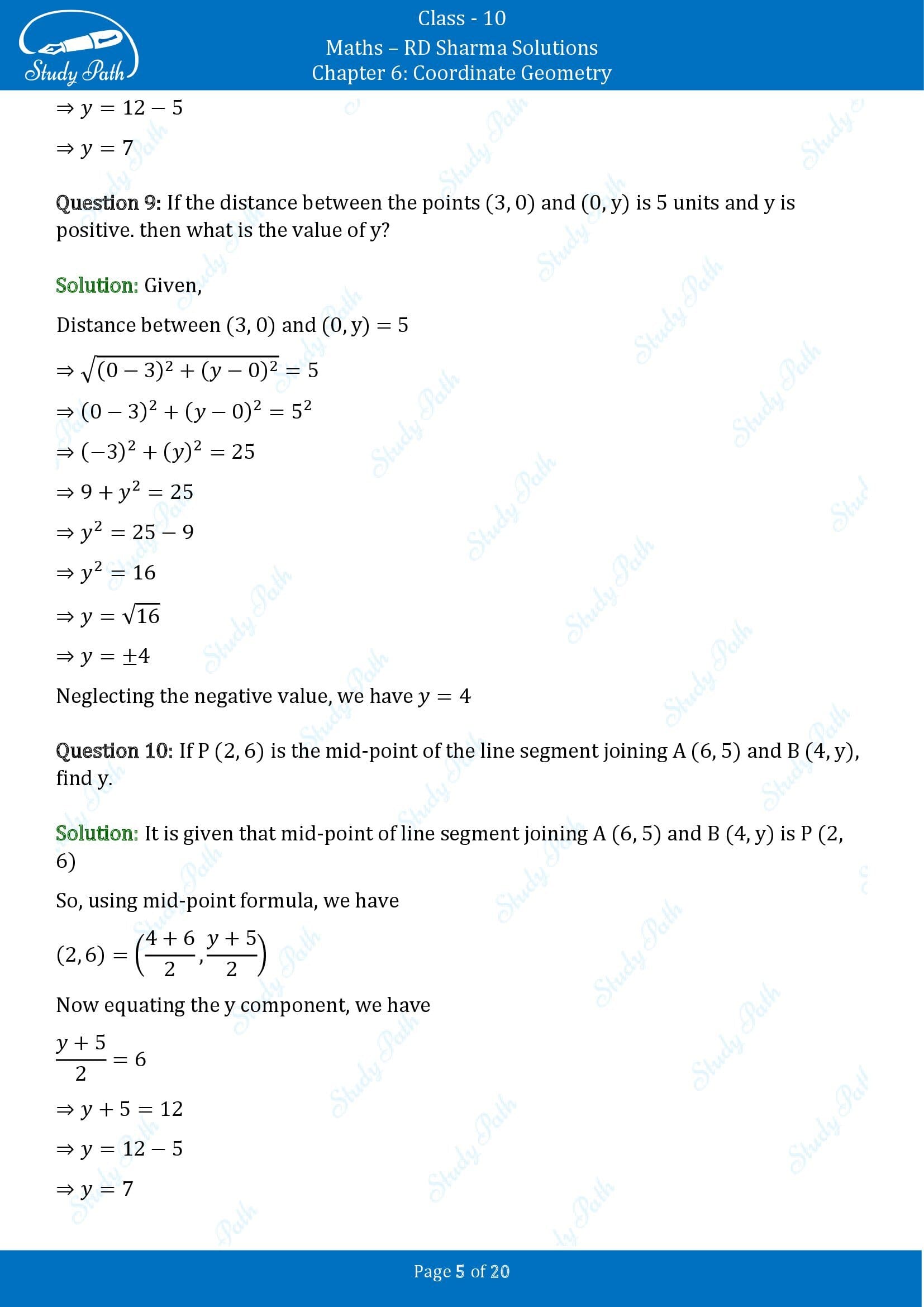 RD Sharma Solutions Class 10 Chapter 6 Coordinate Geometry Very Short Answer Type Questions VSAQs 00005