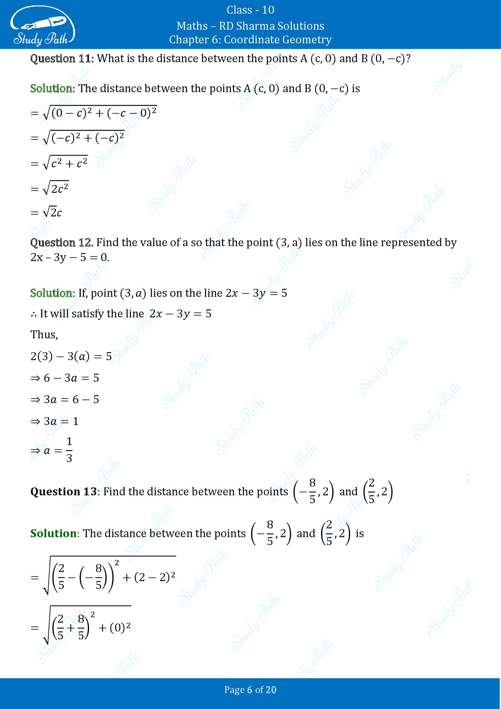 RD Sharma Solutions Class 10 Chapter 6 Coordinate Geometry Very Short Answer Type Questions VSAQs 00006